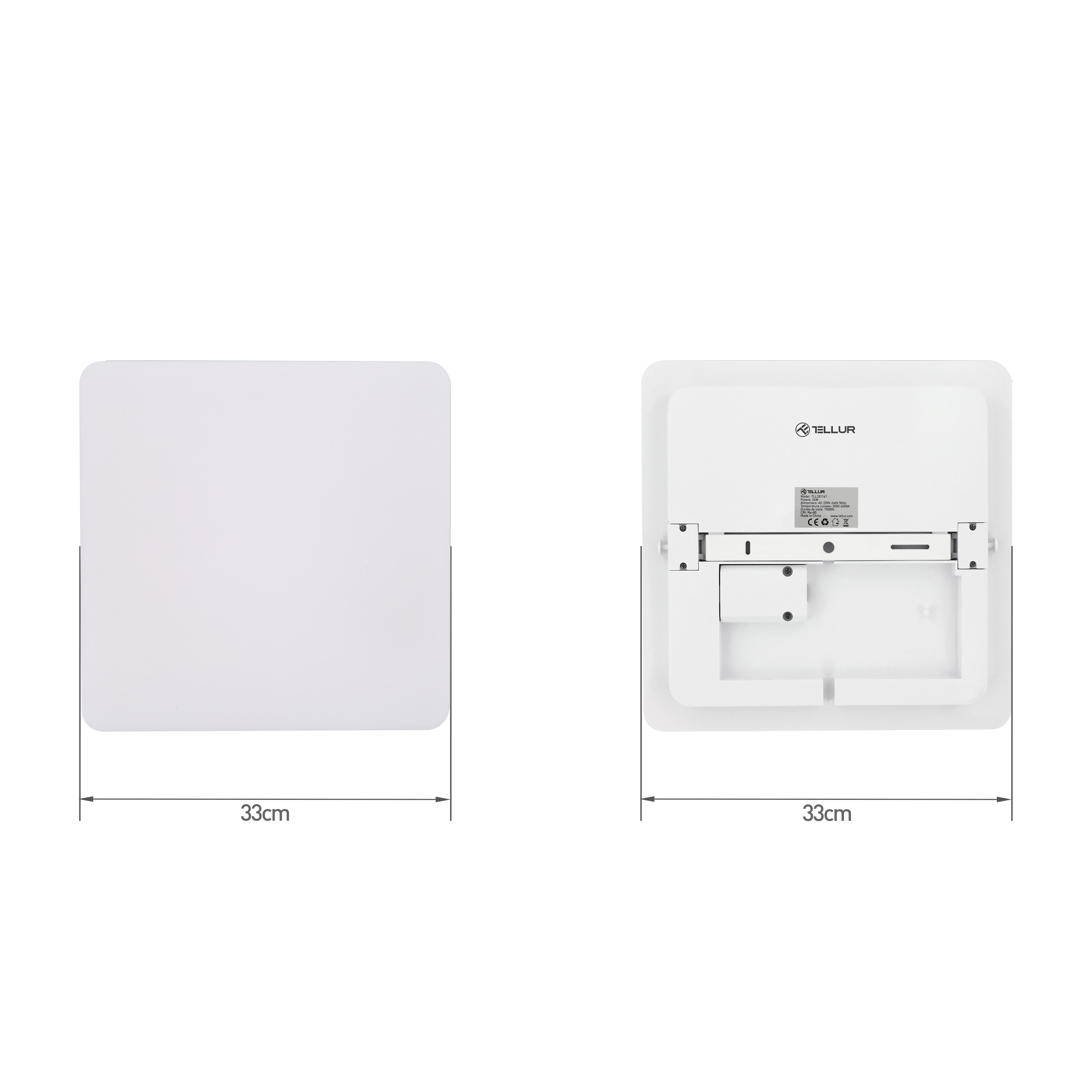 Weiß LED, TELLUR Smarte Deckenleuchte quadratisch Dimmer, 24W, WiFi