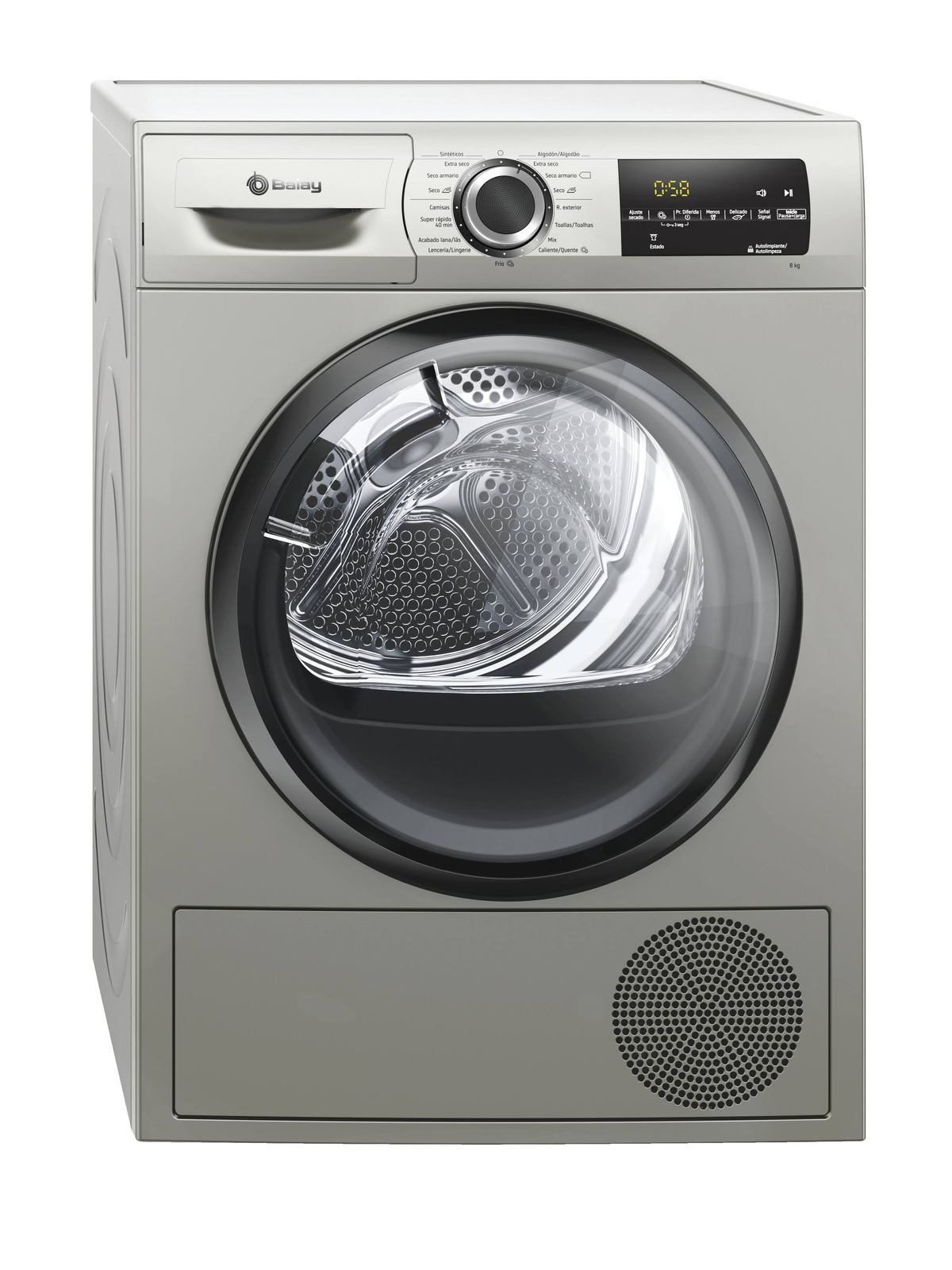 Secadora - 3SB188XP Balay, Bomba de calor, Independiente, 8 kg, 14 programas, Inox