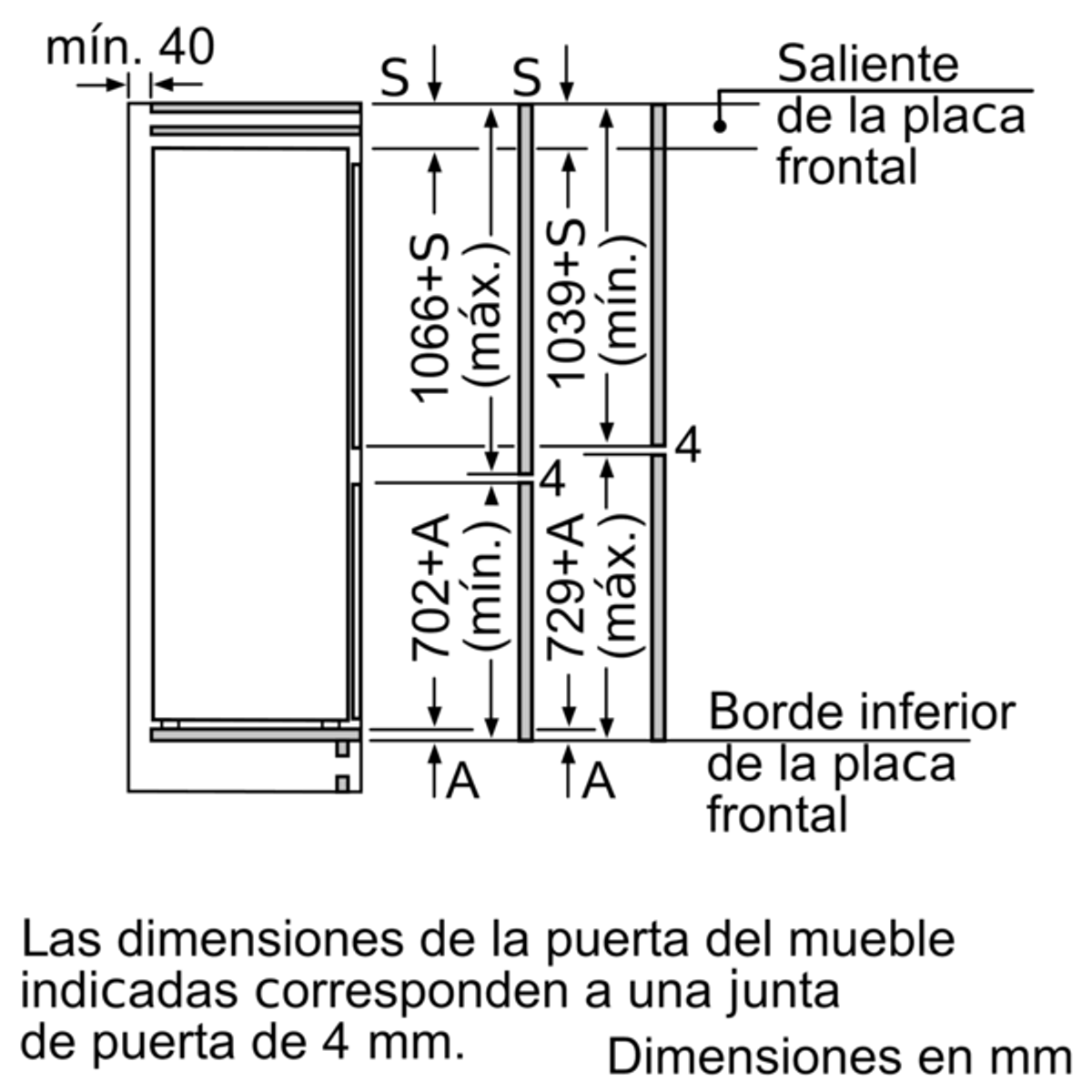 Disegno tecnico con dimensioni per una porta di un mobile, in spagnolo.