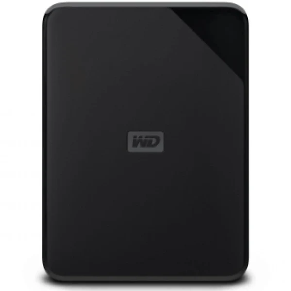 Czarny zewnętrzny dysk twardy WD na białym tle.