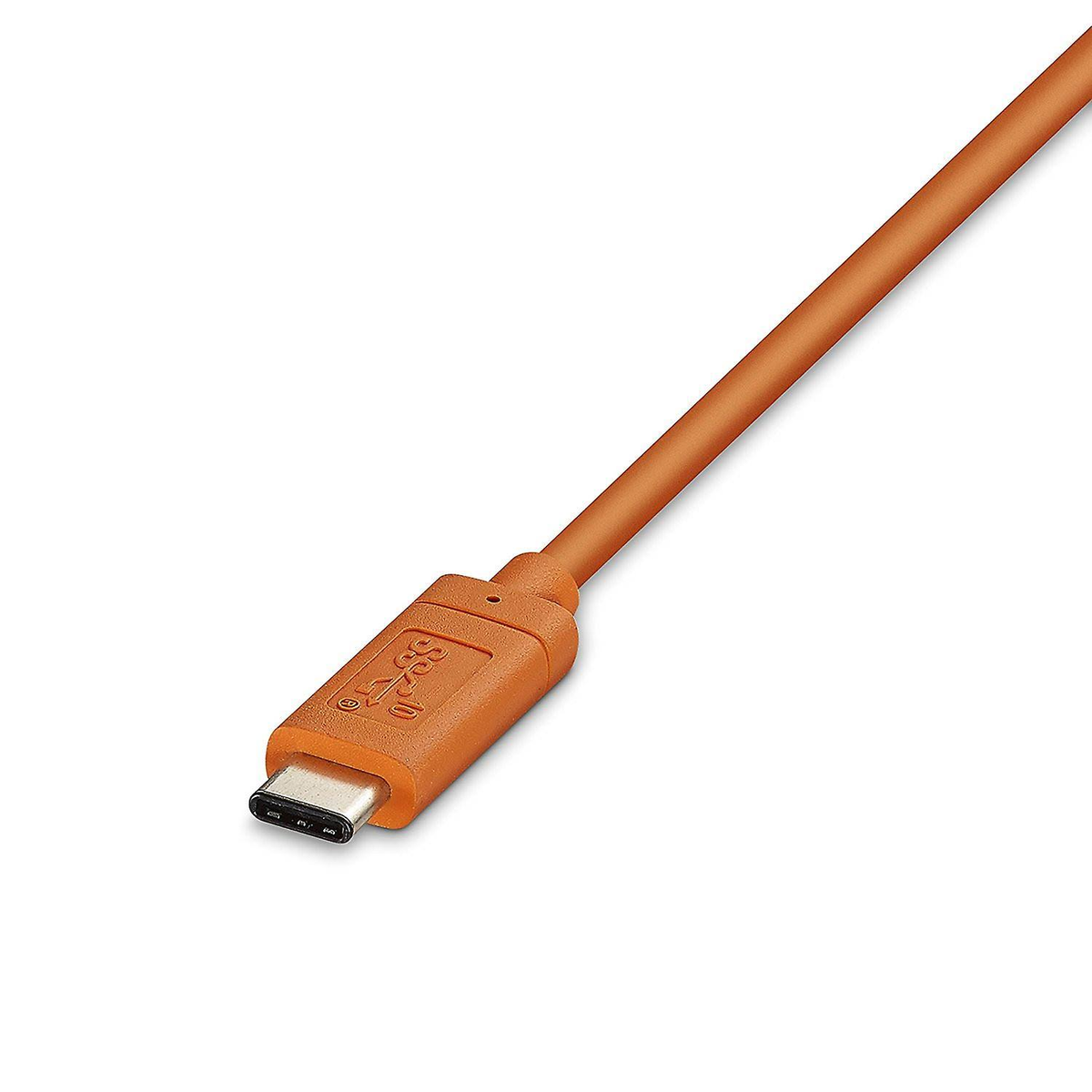 Pomarańczowy kabel USB-C ze złączem USB-C na jednym końcu.