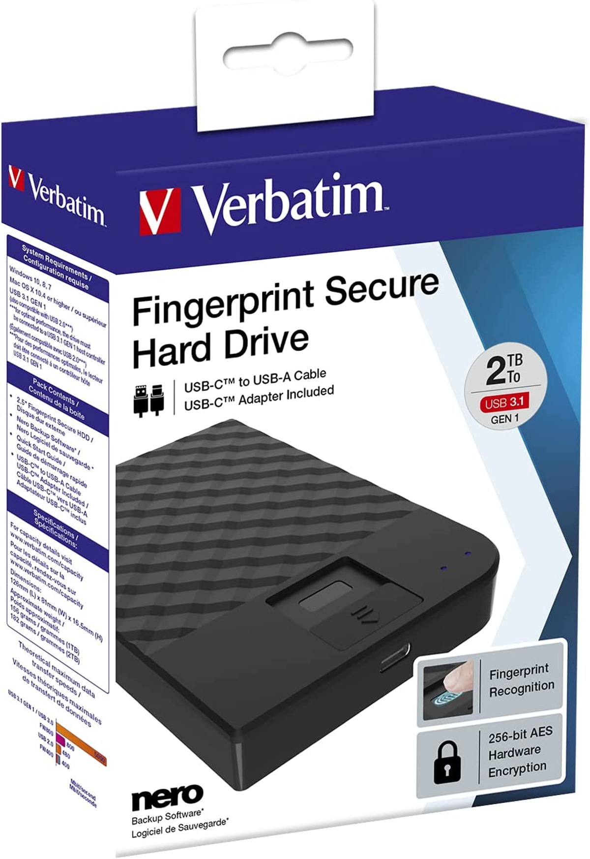 VERBATIM 53650 2,5\'\' EXTERNE HDD SECURE 1TB FINGERPRINT TB Zoll, Schwarz 2,5 1 HDD, extern, HDD