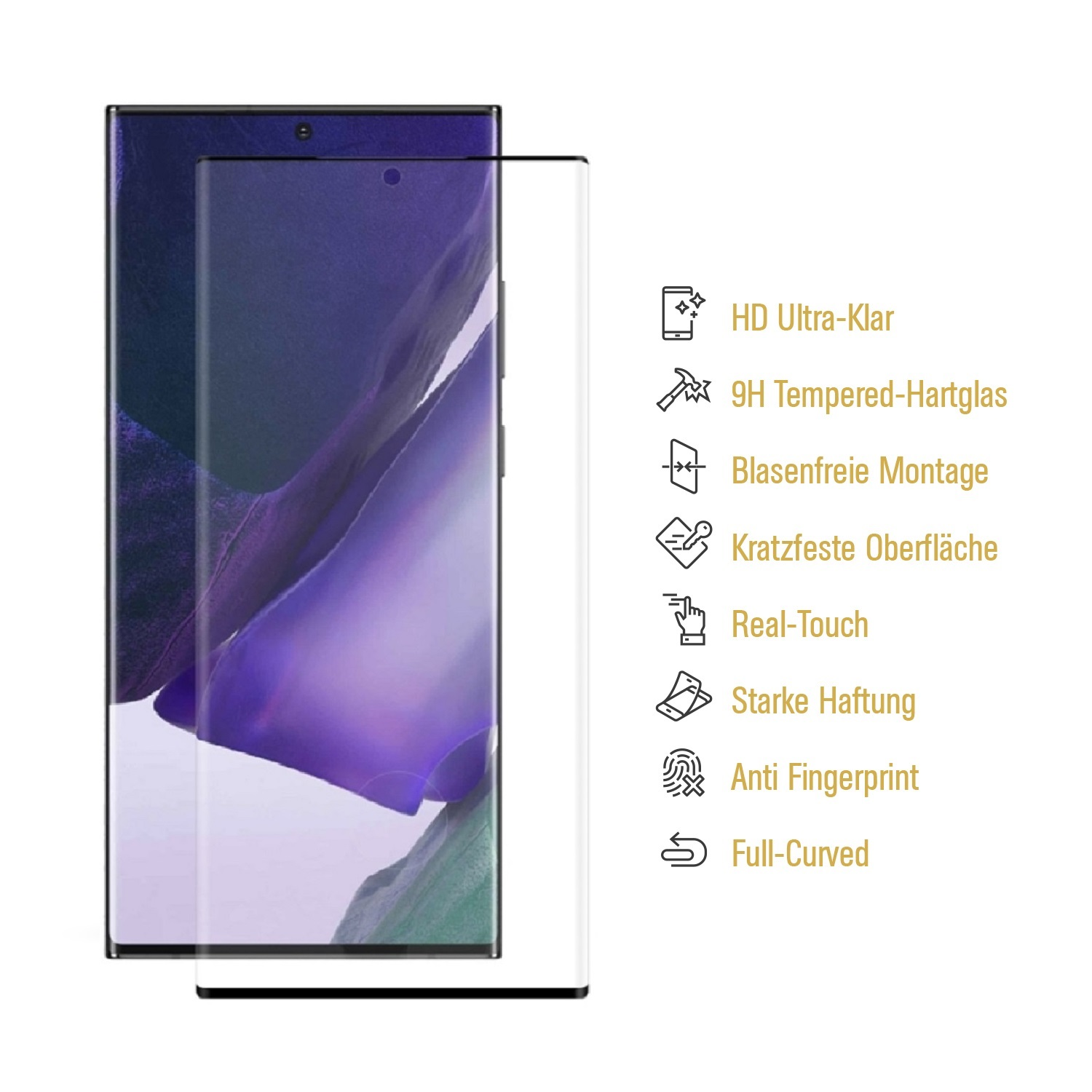 PROTECTORKING 2x FULL CURVED 20) KLAR Hartglas Galaxy Schutzglas Displayschutzfolie(für Samsung HD Note 9H