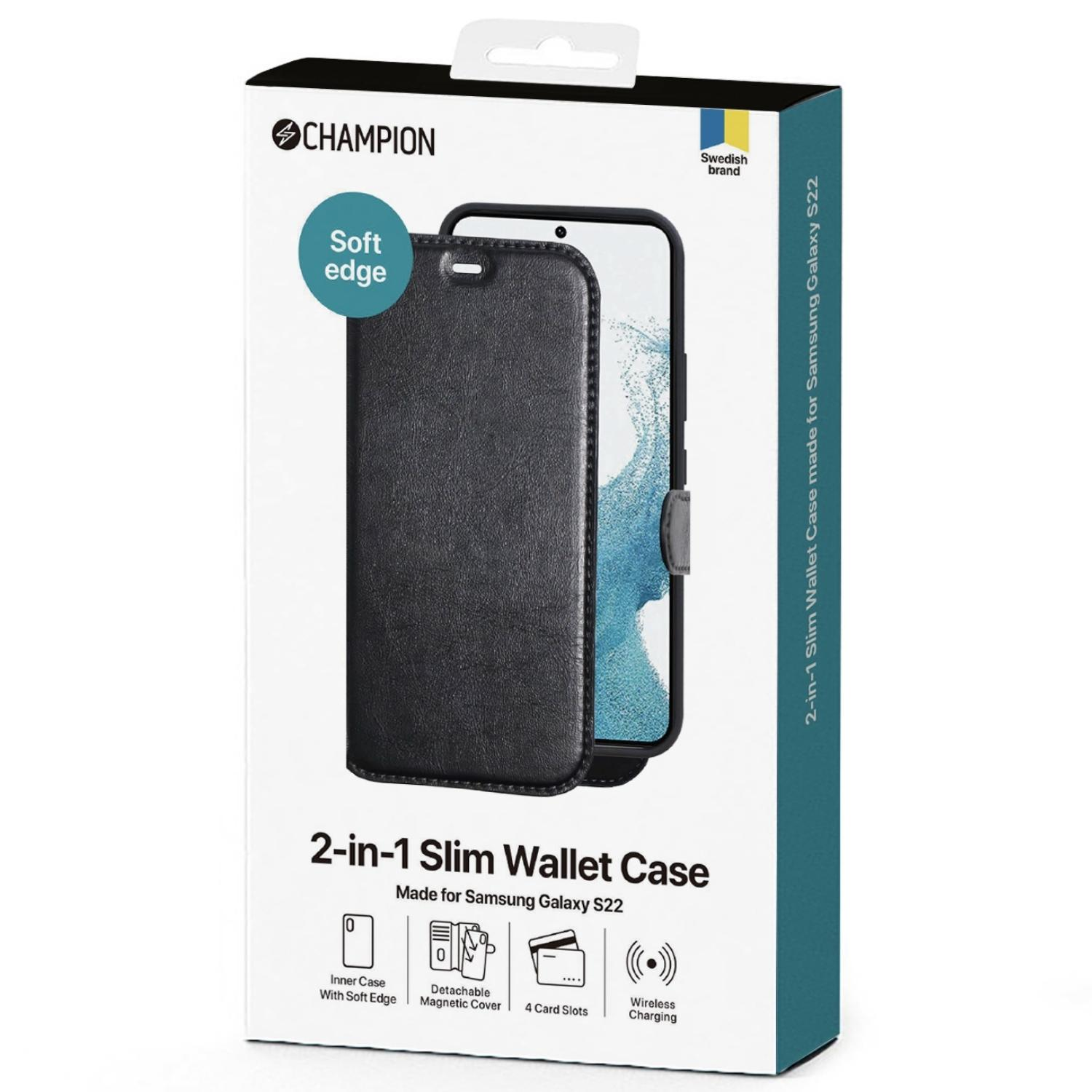 Schwarz Samsung, CHAMPION Slim Galaxy 2-in-1 Cover, S22, Flip Galaxy S22, Wallet
