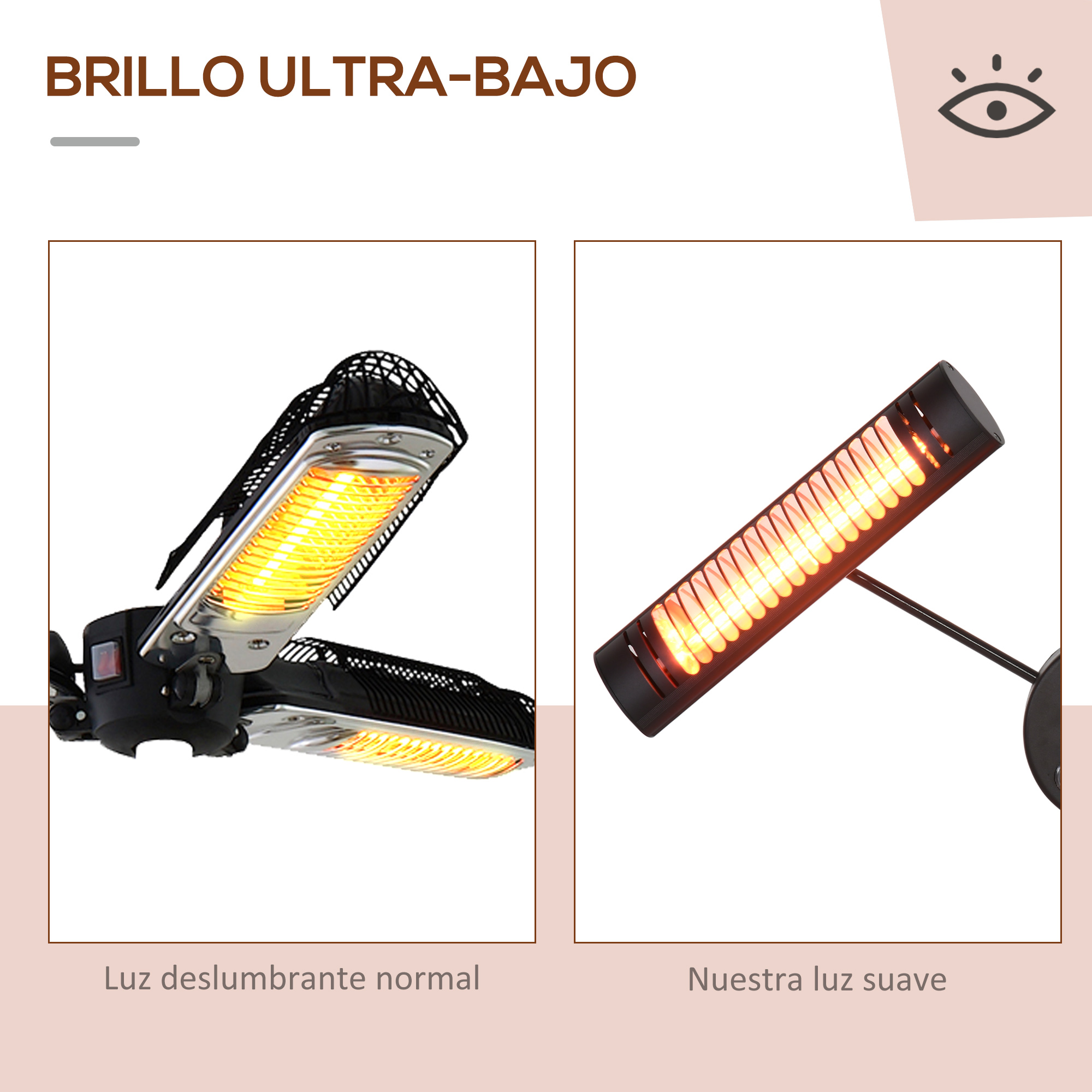Dos imágenes que muestran paneles de luz. Izquierda: luz brillante. Derecha: luz más suave.