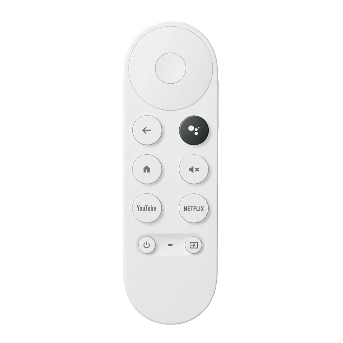 Eine weiße Fernbedienung mit Tasten für YouTube, Netflix und andere Funktionen.