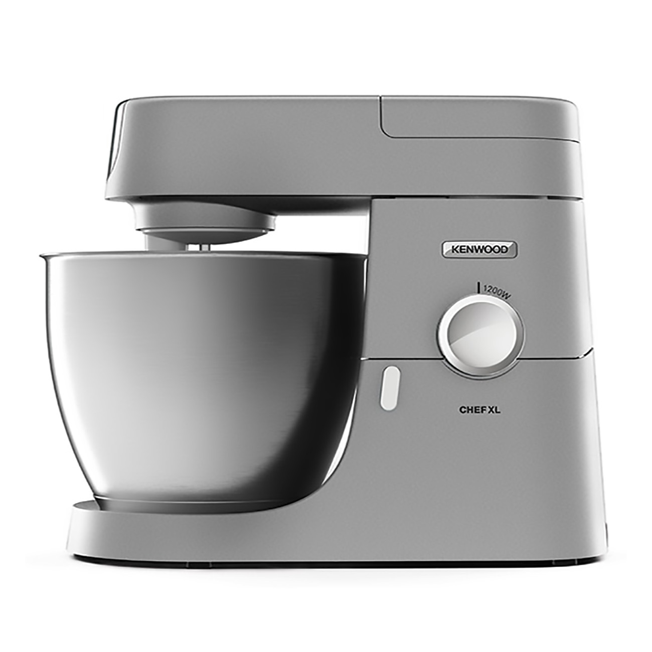 Ein grauer Kenwood Chef XL Küchenmixer auf weißem Hintergrund.