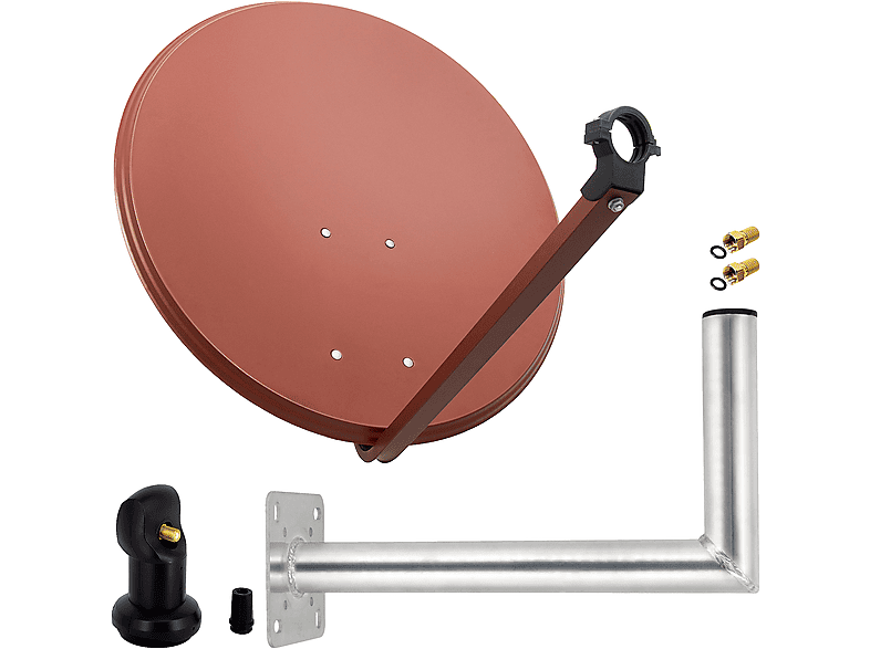 PREMIUMX SAT Anlage 80cm Single 45cm LNB) LNB Sat Antenne Single Ziegelrot Wandhalter (80 Anlage cm