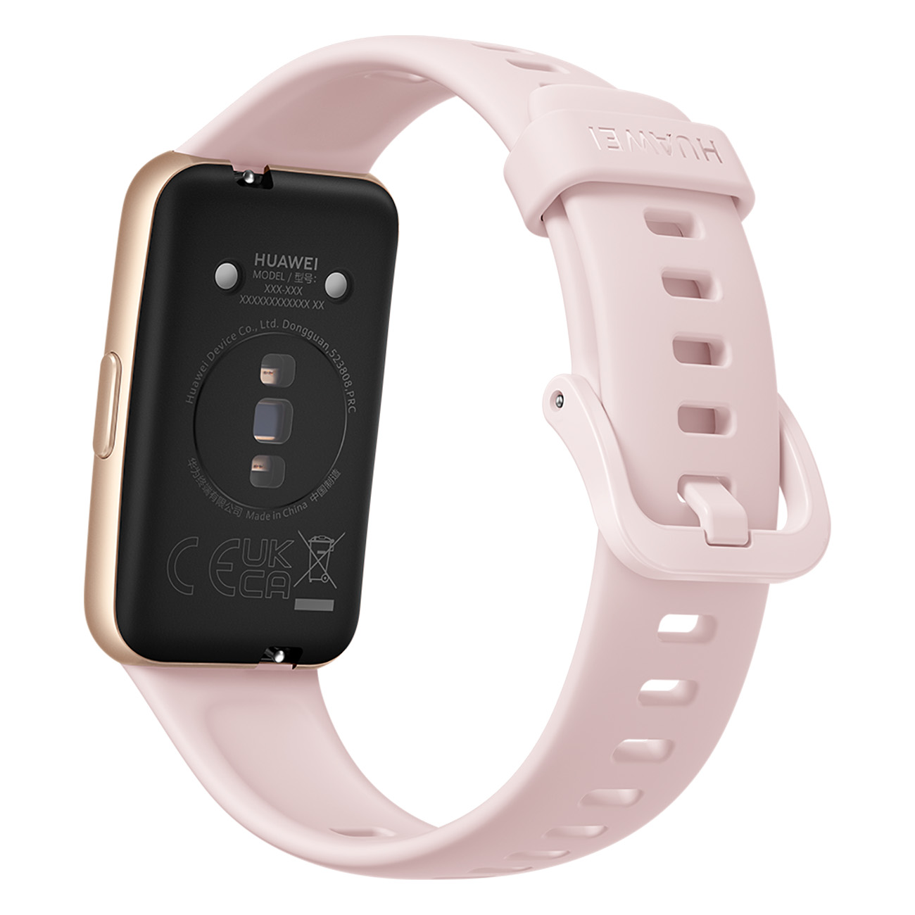 Eine pinkfarbene Huawei Smartwatch mit pinkfarbenem Armband.