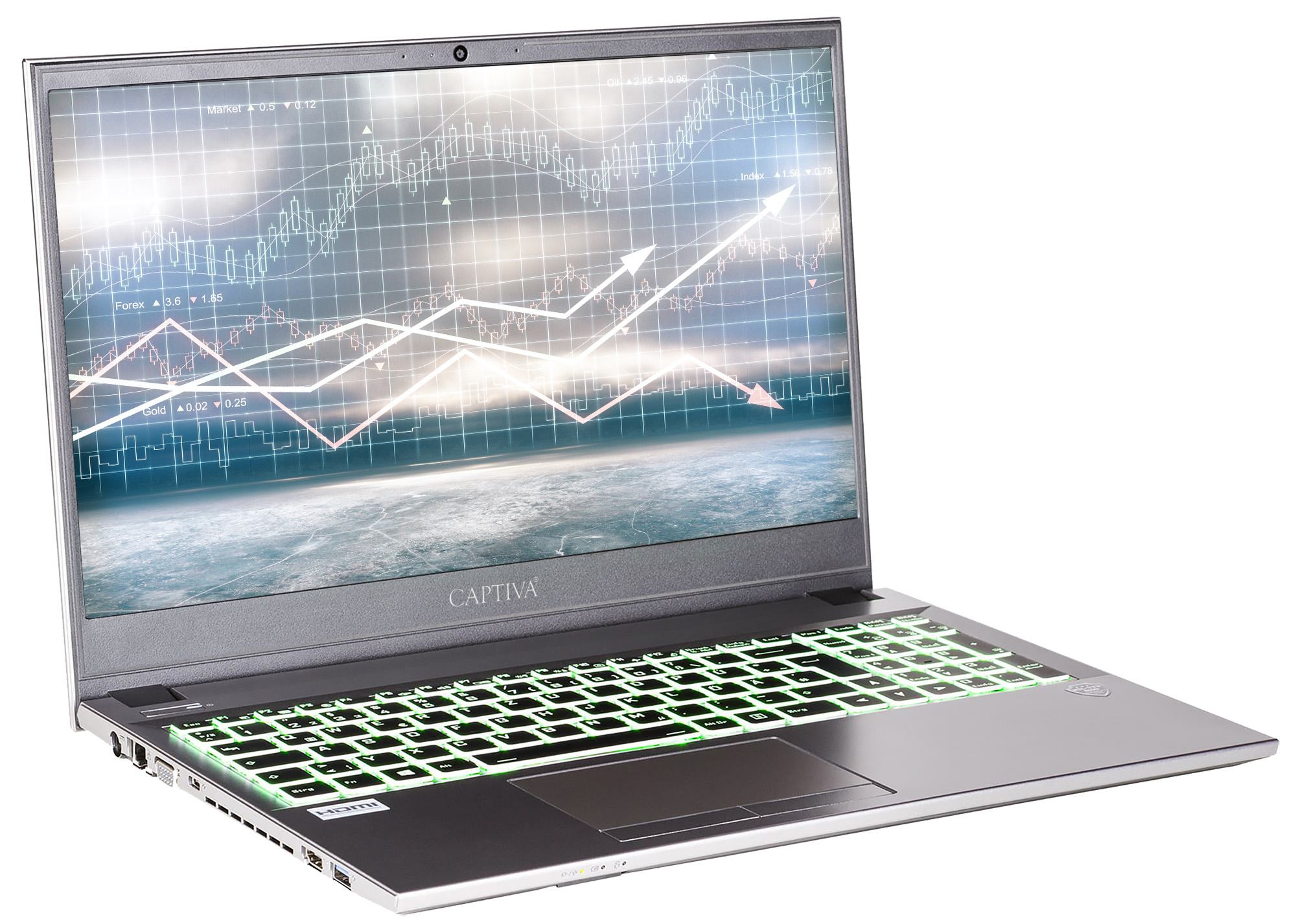 Intel® CAPTIVA Core™ 32 Business-Notebook UHD 15,6 silberfarben GB Starter Display, Prozessor, Power I71-710, GB i7 RAM, mit Graphics, 2000 SSD, Zoll