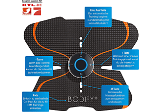 BODIFY EMS Bauchtrainer - Trainingsgerät zur gezielten Stimulation der Bauch Muskulatur EMS Trainer, Orange-Schwarz