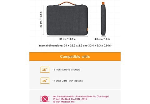 Funda portátil - 14 Pulgadas Maletín para Portátil 14'' Chromebook Notebook  Ultrabook 14 ECC, 15 Surface Laptop 3 INATECK, gris oscuro