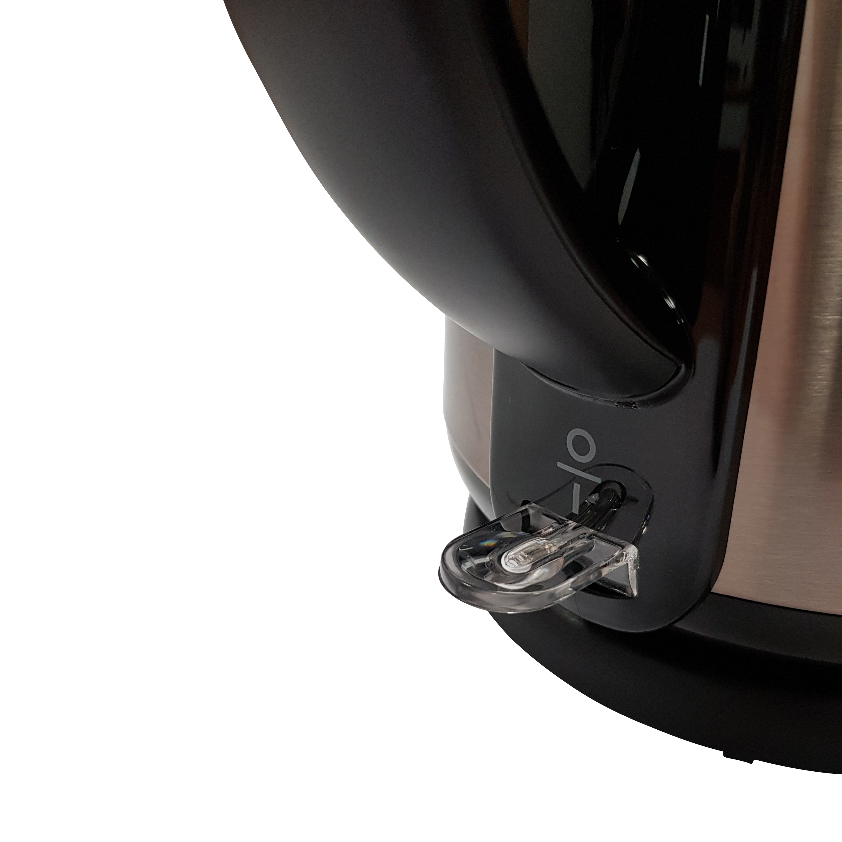 Przełącznik czarnego i nierdzewnego czajnika elektrycznego.