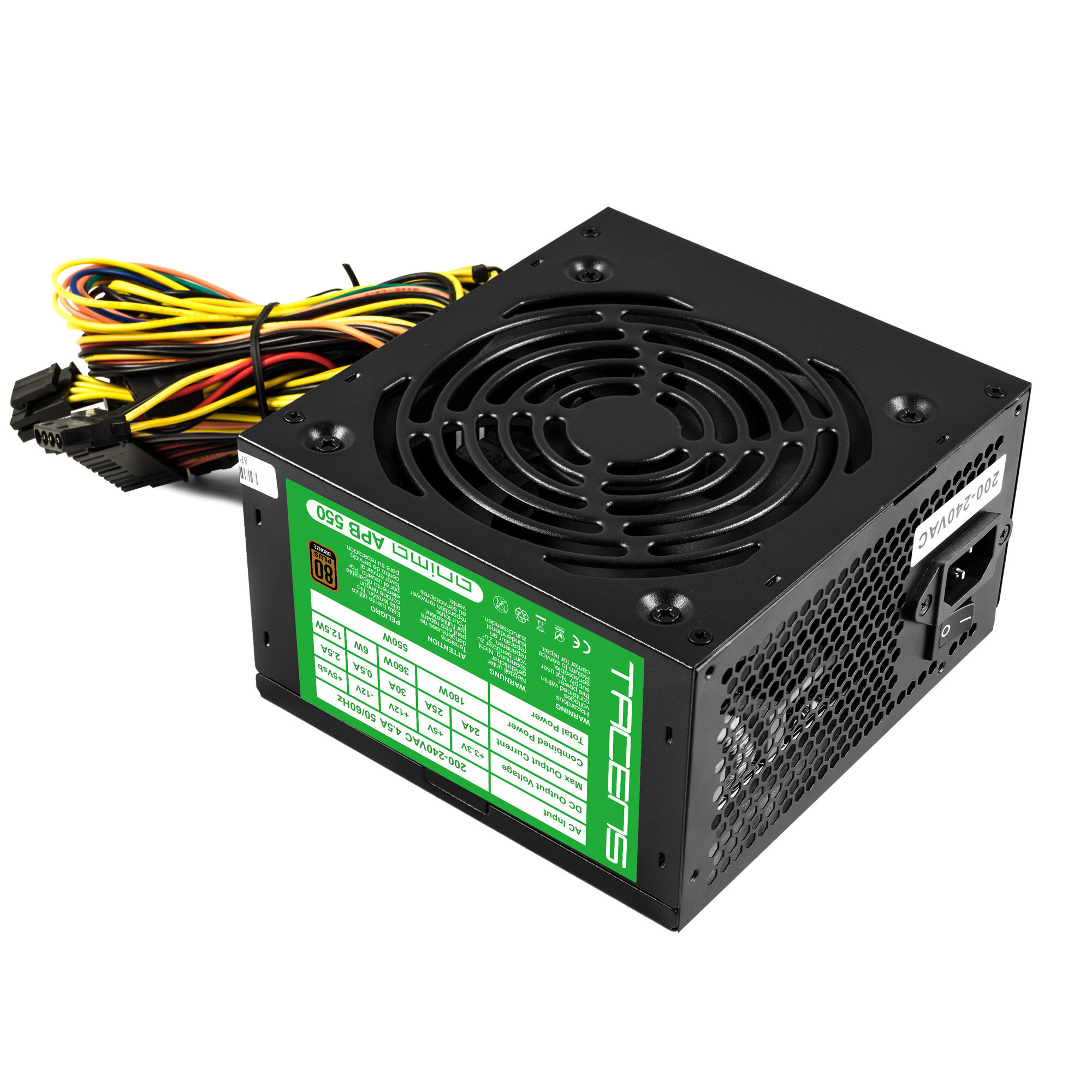 Tacens Fuente Anima apb550 550w 80 plus bronze atx de para pc 80plus 12v pfc activo ventilador 12cm 14 db 20+4