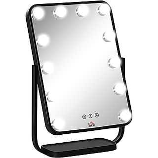 Espejo lumínico  - 12 Luces LED, 3 Temperaturas de Color, Pantalla Táctil, Ajustable, Función de Memoria HOMCOM, Negro