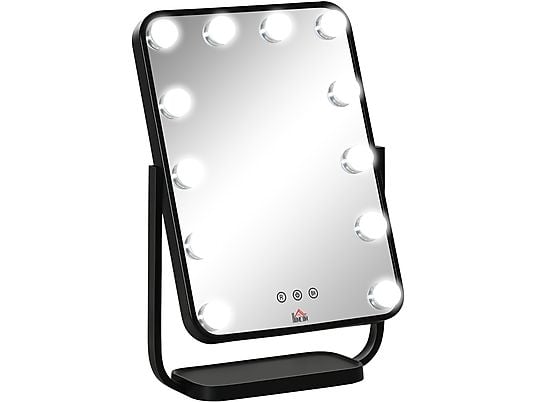 Espejo lumínico  - 12 Luces LED, 3 Temperaturas de Color, Pantalla Táctil, Ajustable, Función de Memoria HOMCOM, Negro