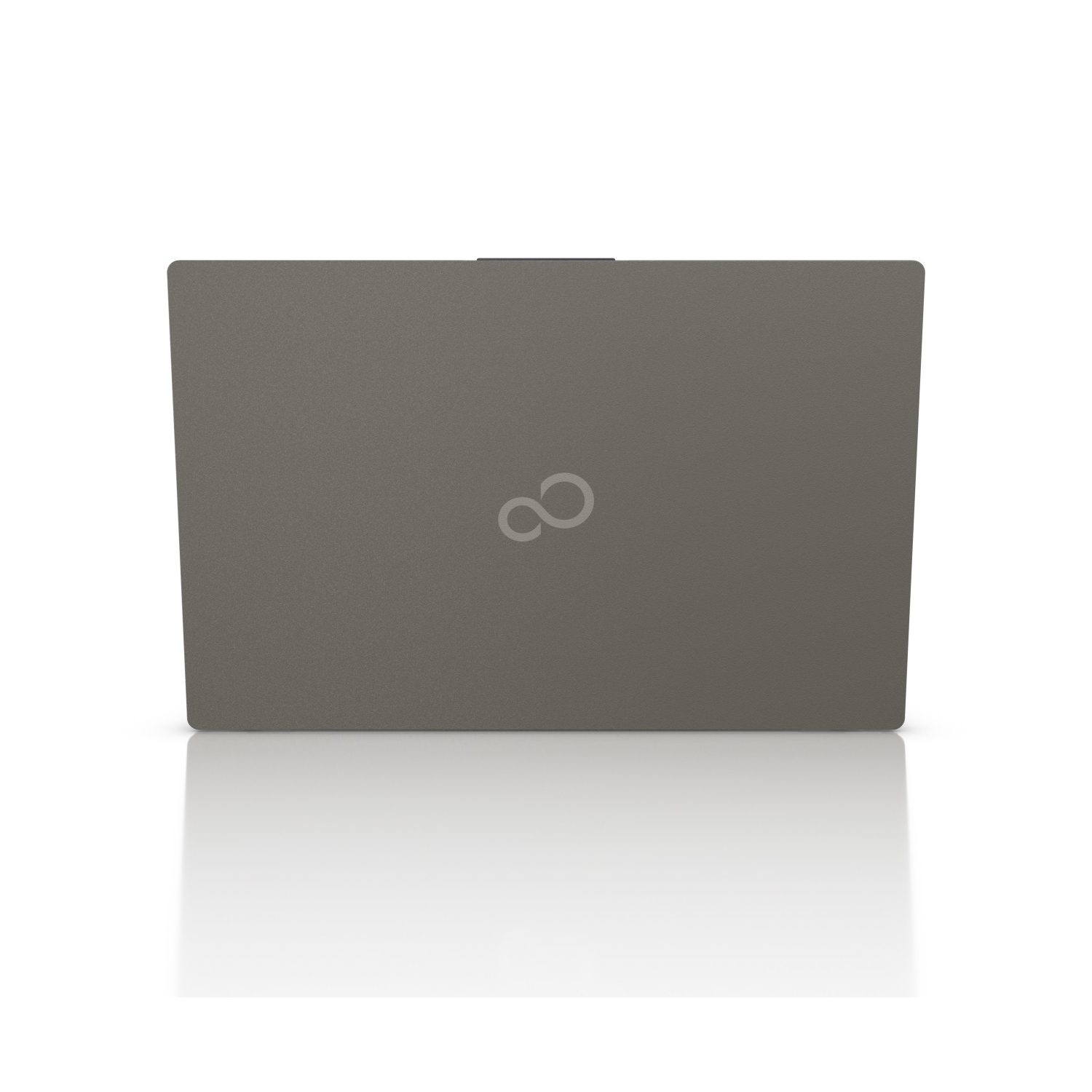 Ein geschlossener Laptop mit grauem Deckel. Das Fujitsu-Logo ist zentriert. Der Hintergrund ist weiß.