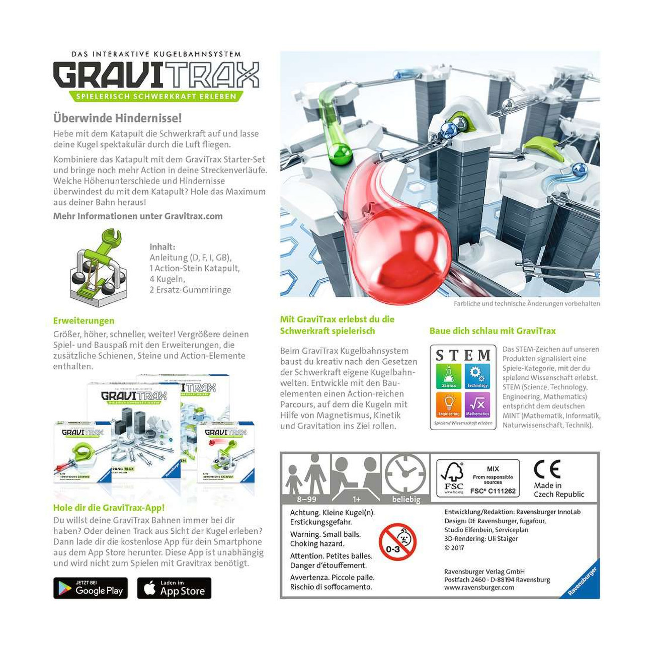 Box mit einem Spielzeug-Kugelbahnsystem. Text und Bilder zum Produkt sind sichtbar.