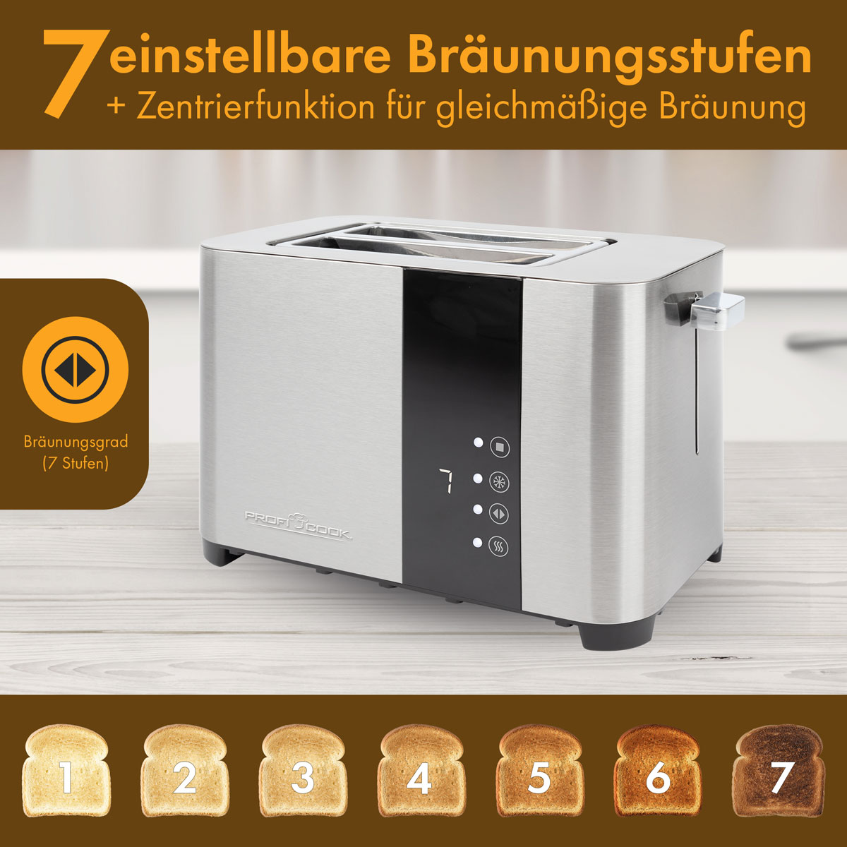 Toaster (850 Watt, Schlitze: Silber 2) 1250 PC-TA PROFICOOK