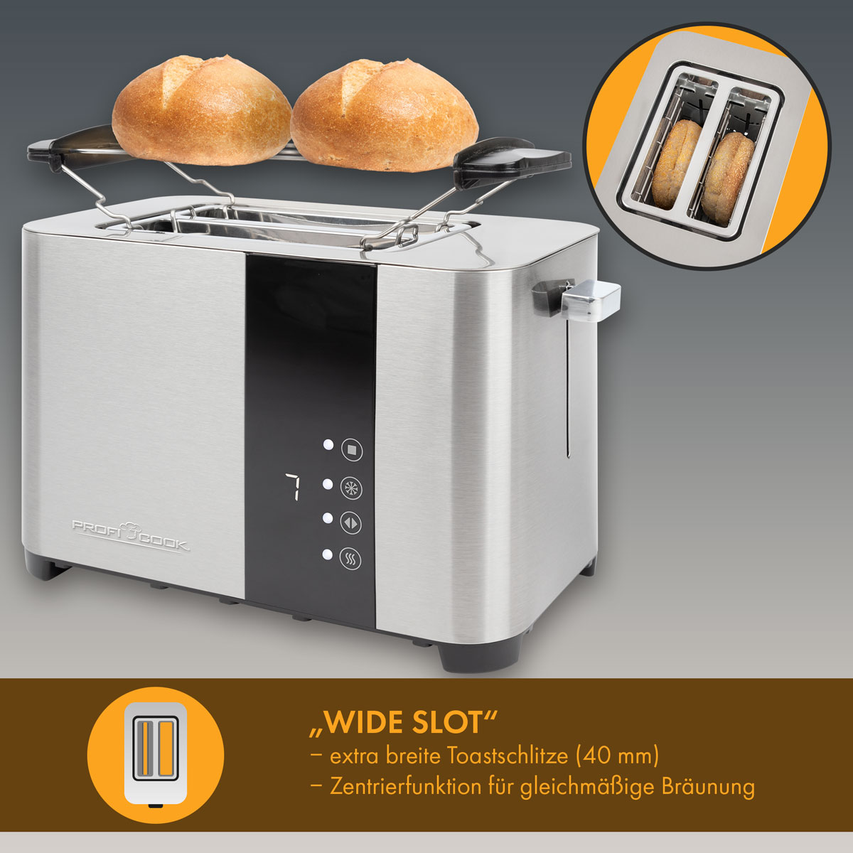 Toaster (850 Watt, Schlitze: Silber 2) 1250 PC-TA PROFICOOK