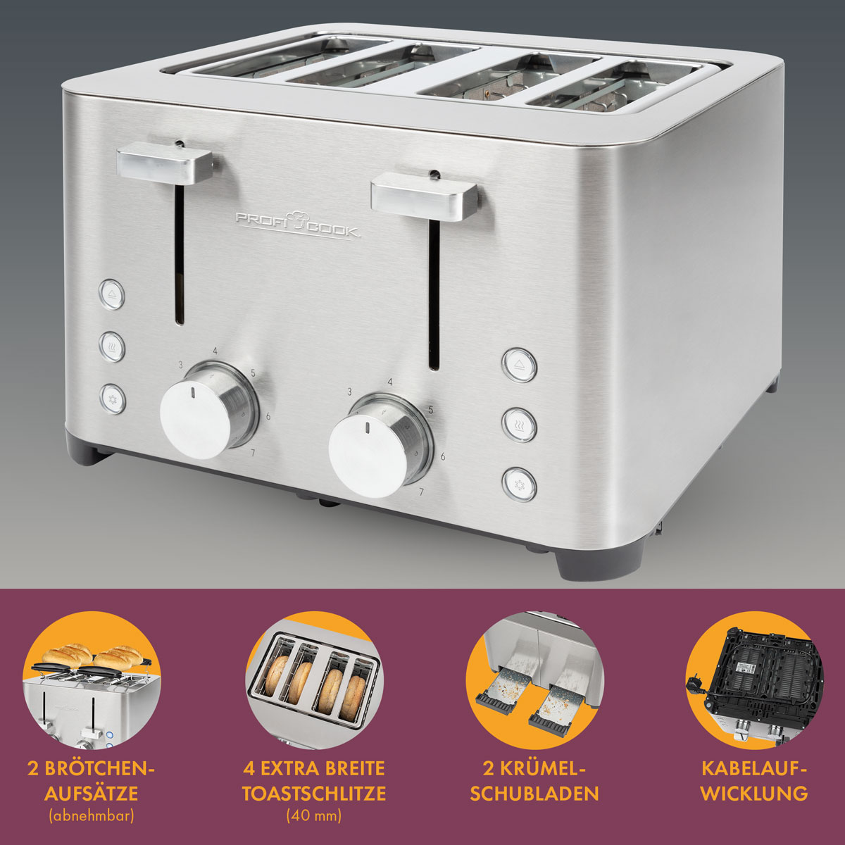 PROFICOOK PC-TA Toaster 1252 Silber 2) (1500 Schlitze: Watt