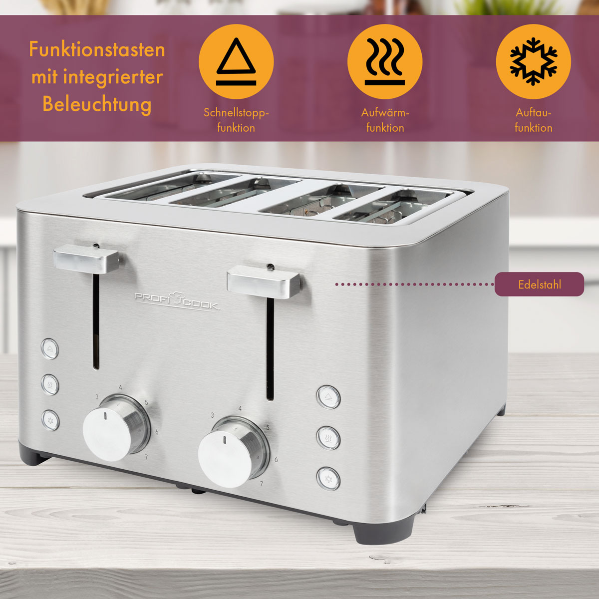 PROFICOOK PC-TA 1252 Toaster Silber 2) Schlitze: Watt, (1500