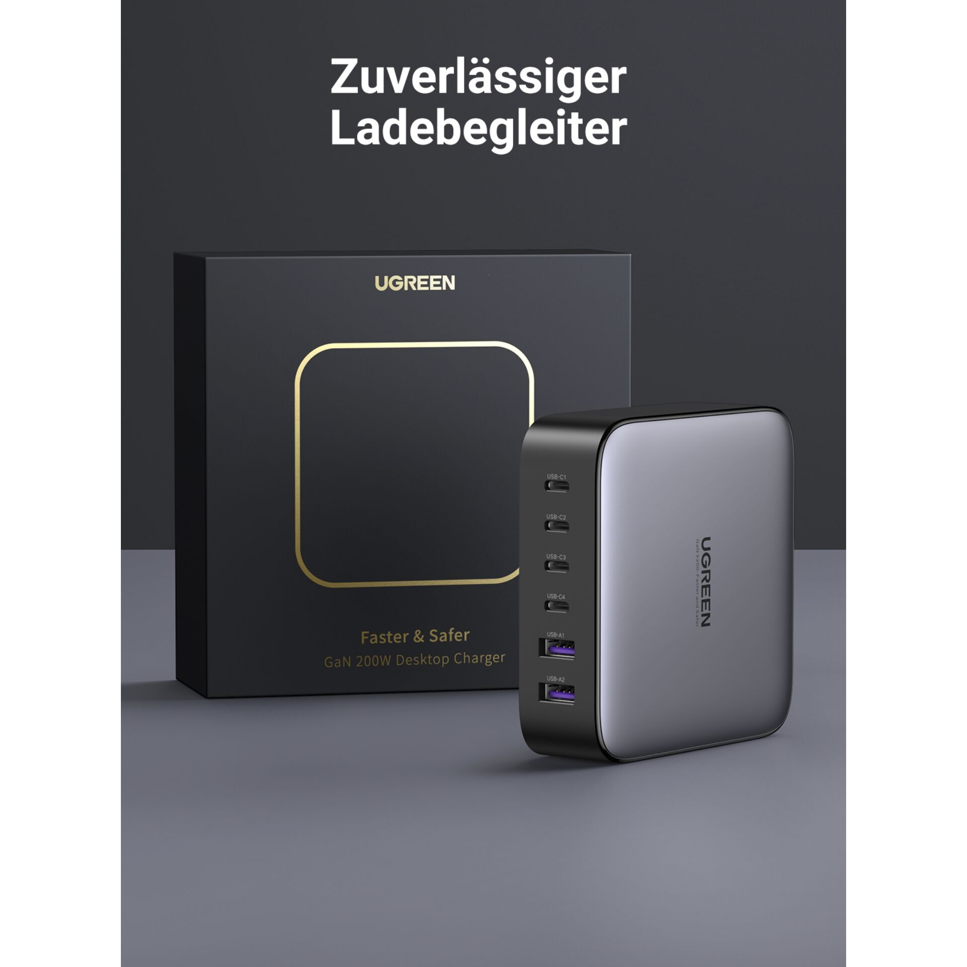 UGREEN 2USB-A+4USB-C 200W Fast Desktop Universal, Charger USB-Ladegerät silber