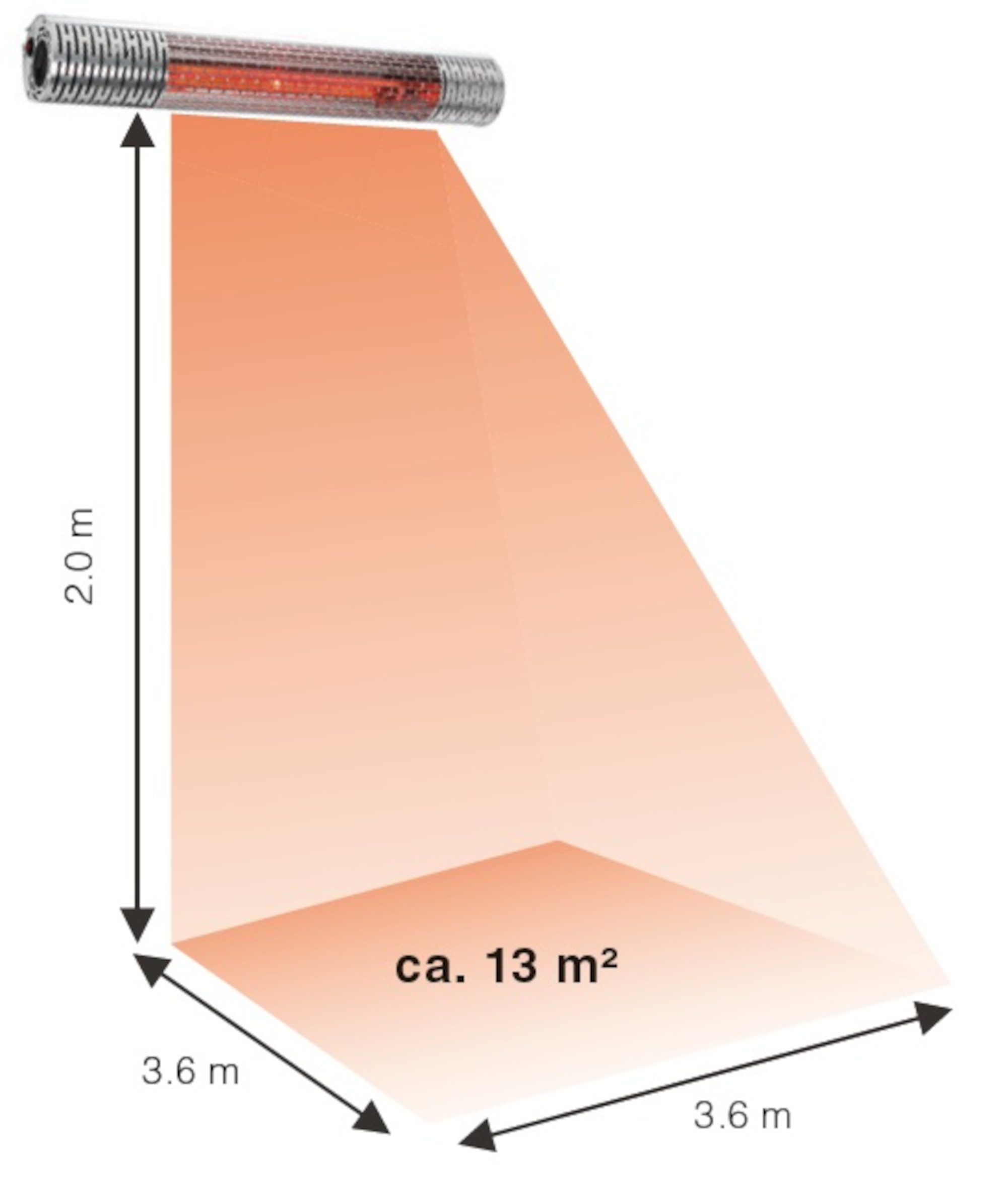 Infrarot-Heizstrahler mit orangefarbenem Licht und projizierter Wärme von 13m².