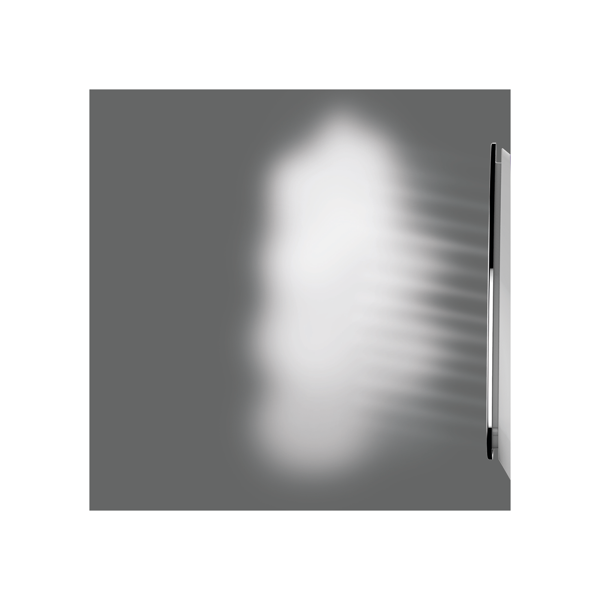 Reflektor na szarej powierzchni, z białym promieniem światła. Czarne tło.