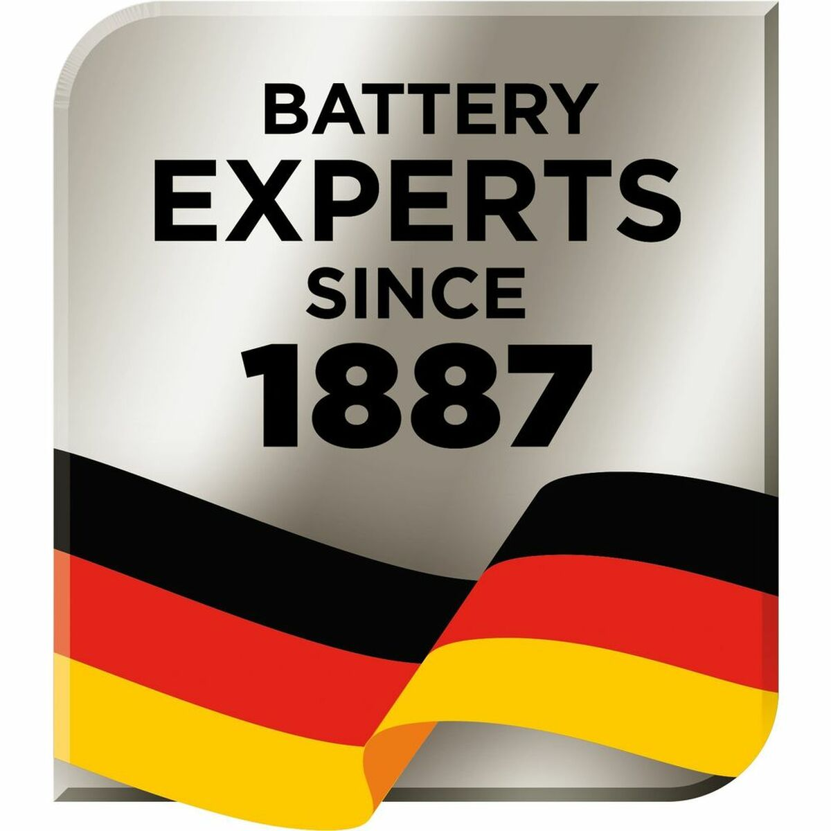 Logo z flagą Niemiec i tekstem: Battery Experts Since 1887.