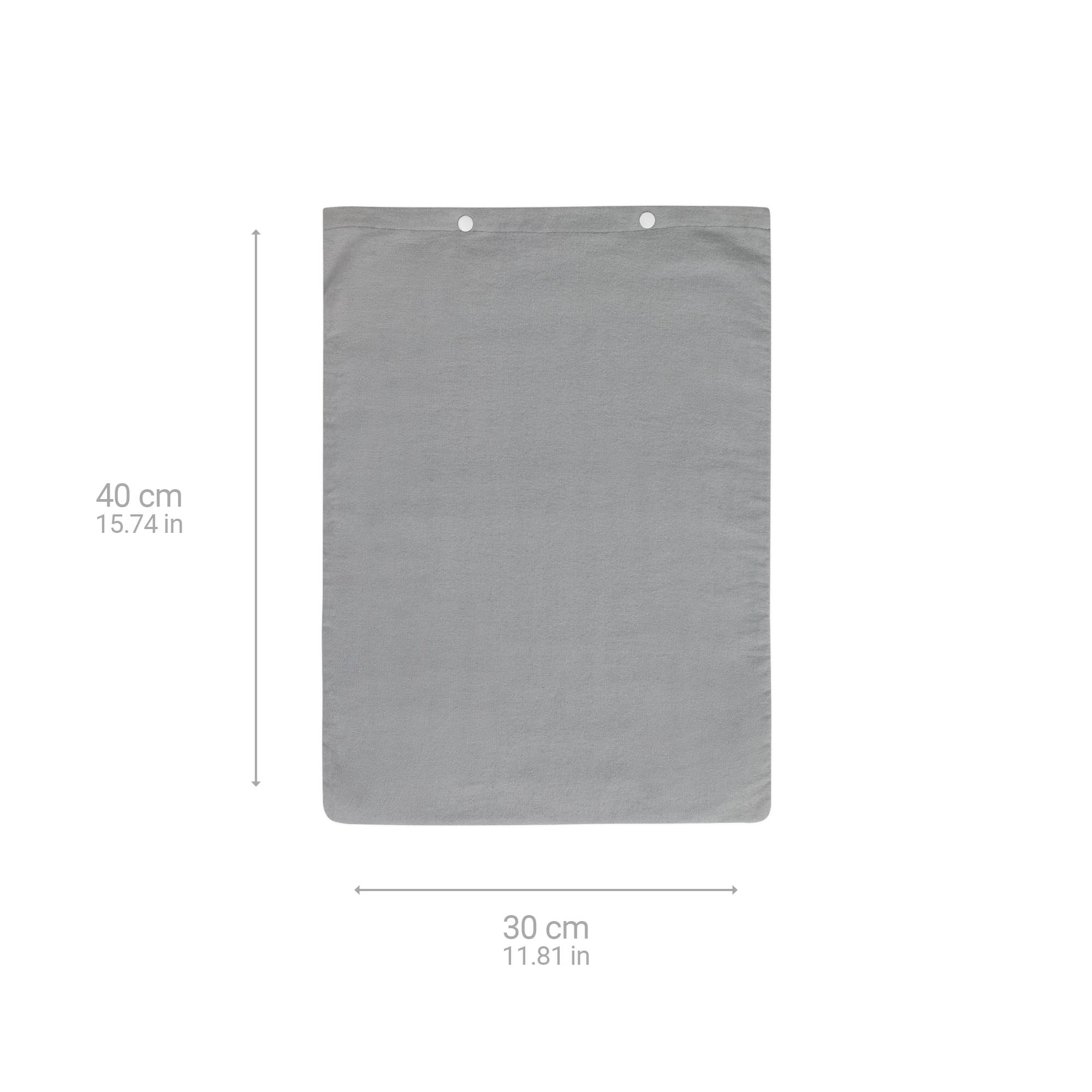 Jasnoszary, prostokątny ręcznik. Wymiary to 40 cm x 30 cm (15,74 cala x 11,81 cala).