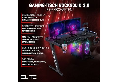 ESMART GTX-121 elektrischer Gaming Schreibtisch 125 x 60 cm Schwarz Carbon
