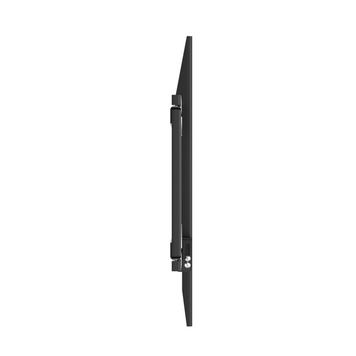 Schwarz Fernseher an der Wand montiert, Seitenansicht, mit Wand im Hintergrund.