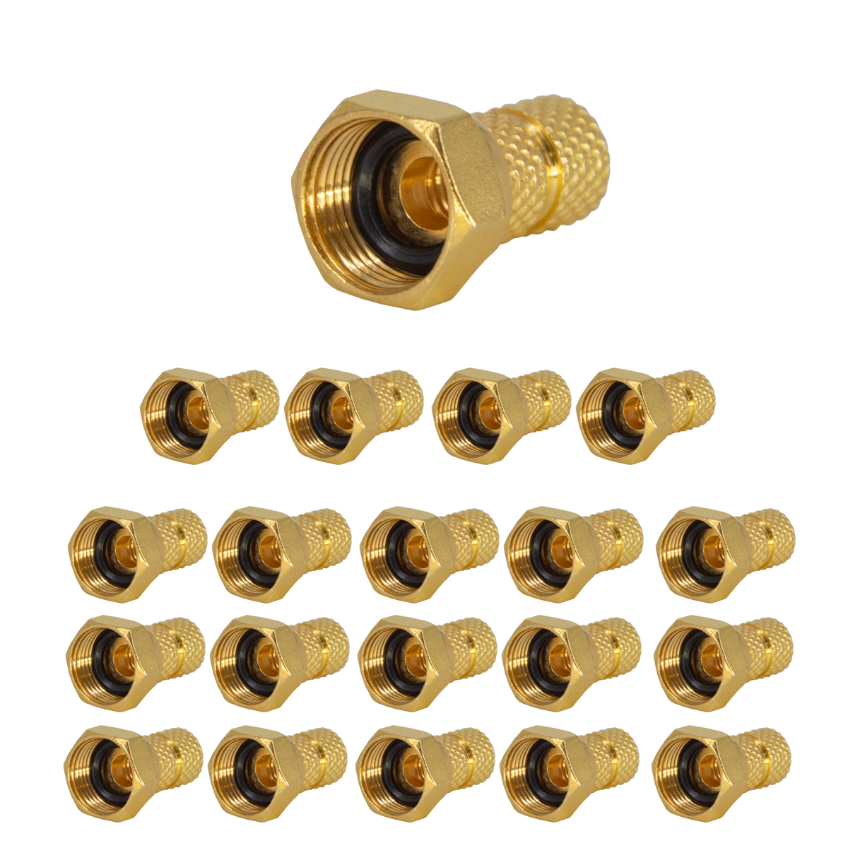 Goldfarbene Metallbeschläge. Einer ist oben, andere sind unten ausgerichtet.