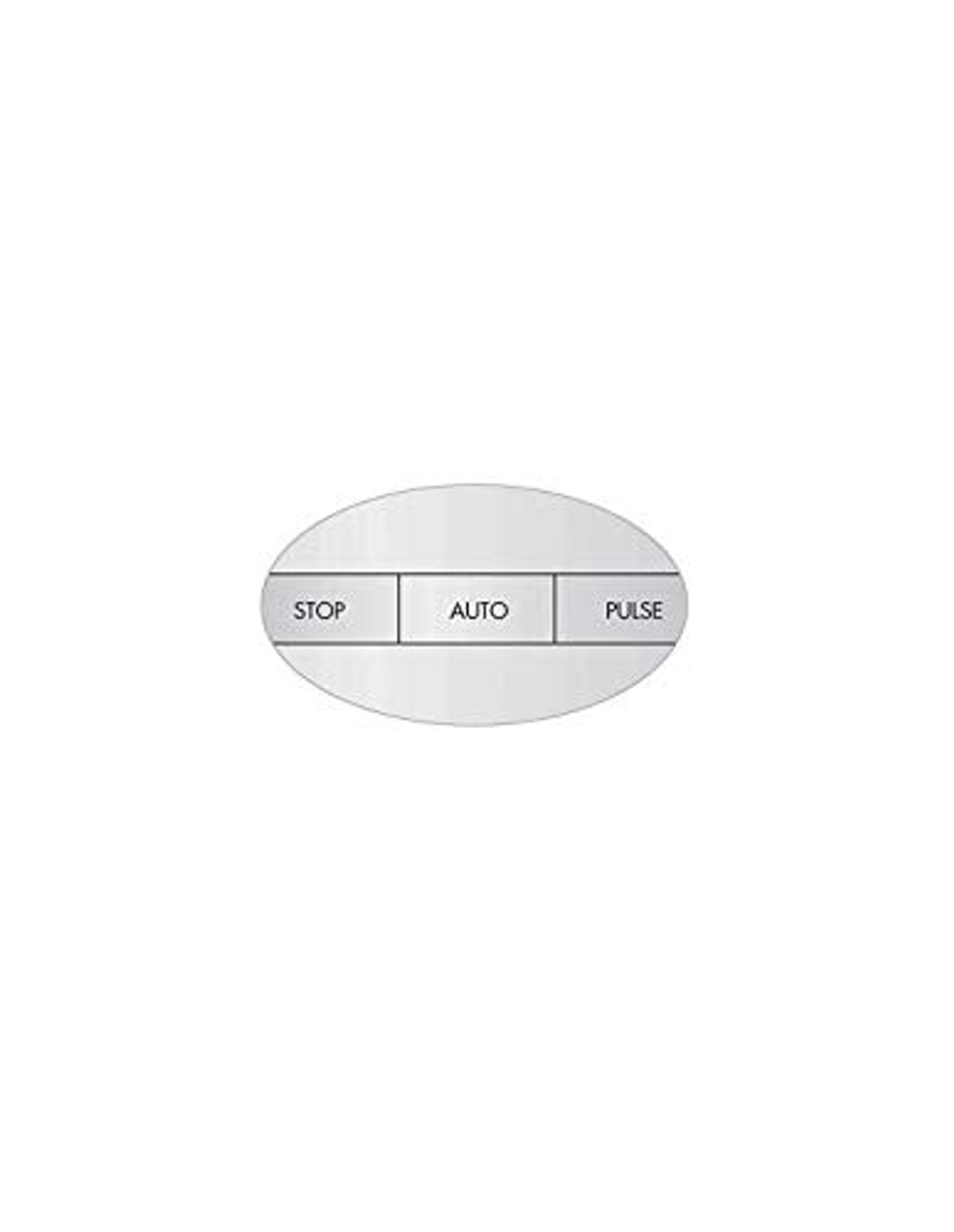 Pannello di controllo con pulsanti STOP, AUTO e PULSE su forma ovale.