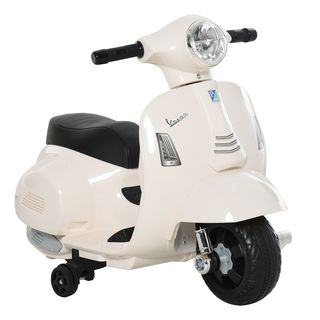 Moto eléctrica infantil - HOMCOM Vespa, 18-36 Meses, Faro, Bocina, 4 Ruedas, con Licencia, 66,5x38x52 cm