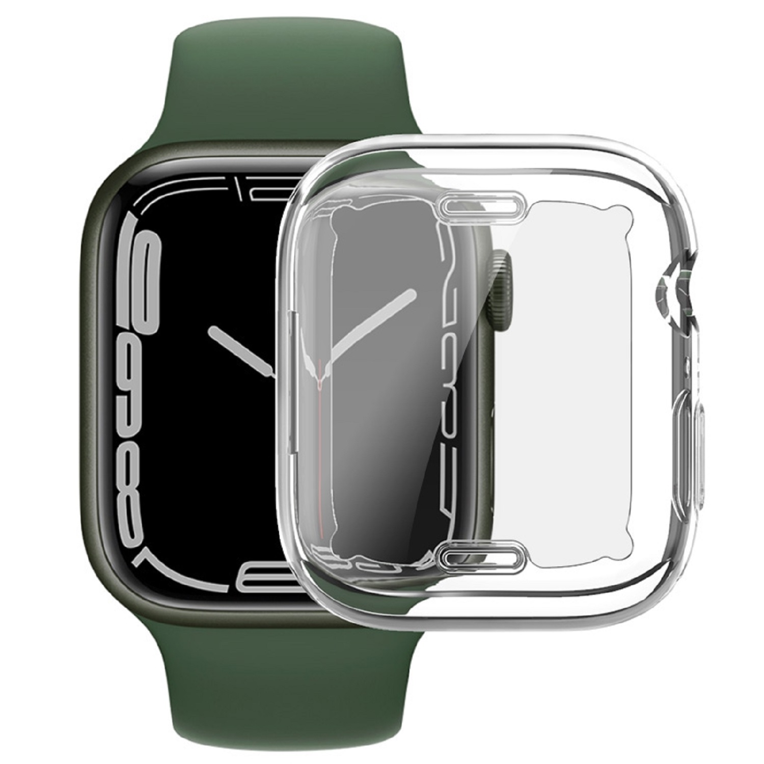 Grüne Smartwatch mit klarer Abdeckung. Die Uhr hat ein grünes Armband.