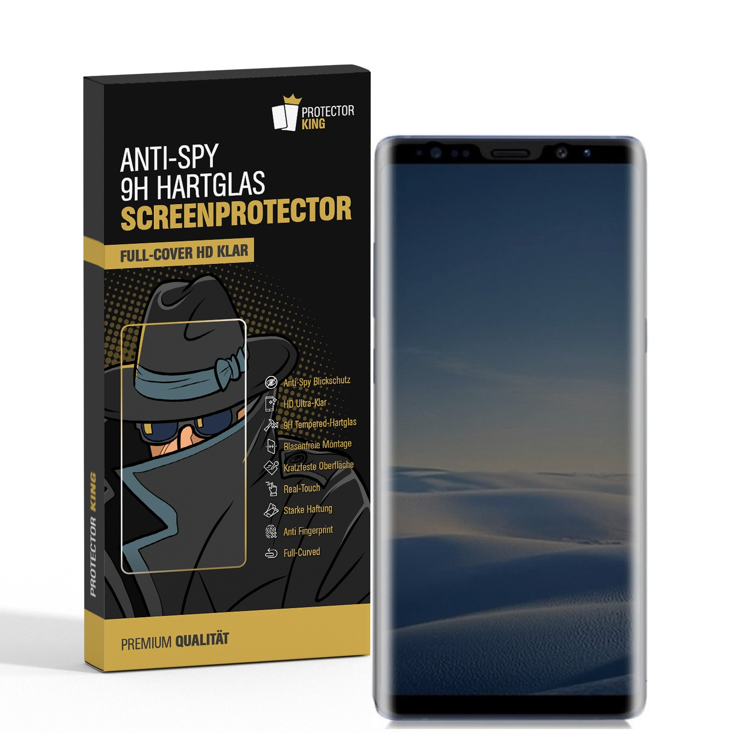 9H Samsung Galaxy ANTI-SPY Samsung Note Displayschutzfolie(für Schutzglas PROTECTORKING FULL 9) CURVED 2x