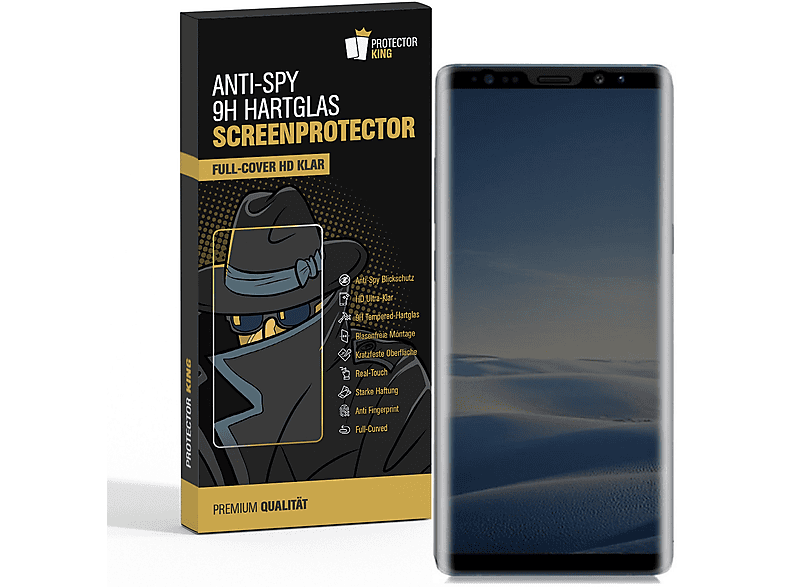 9H Samsung Galaxy ANTI-SPY Samsung Note Displayschutzfolie(für Schutzglas PROTECTORKING FULL 9) CURVED 2x