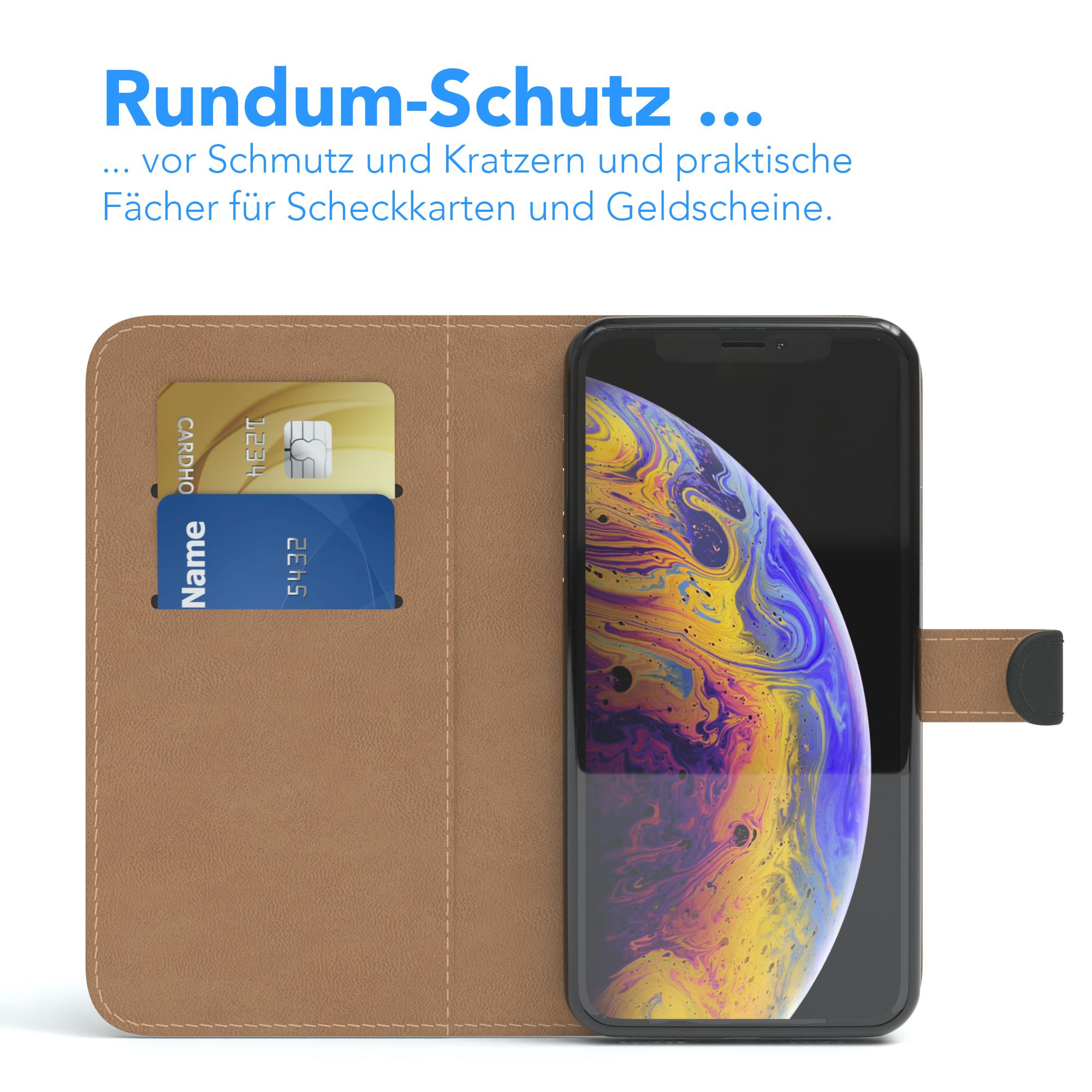 Apple, Bookcover, / iPhone XS, Kartenfach, EAZY X CASE Schwarz mit Klapphülle Bookstyle