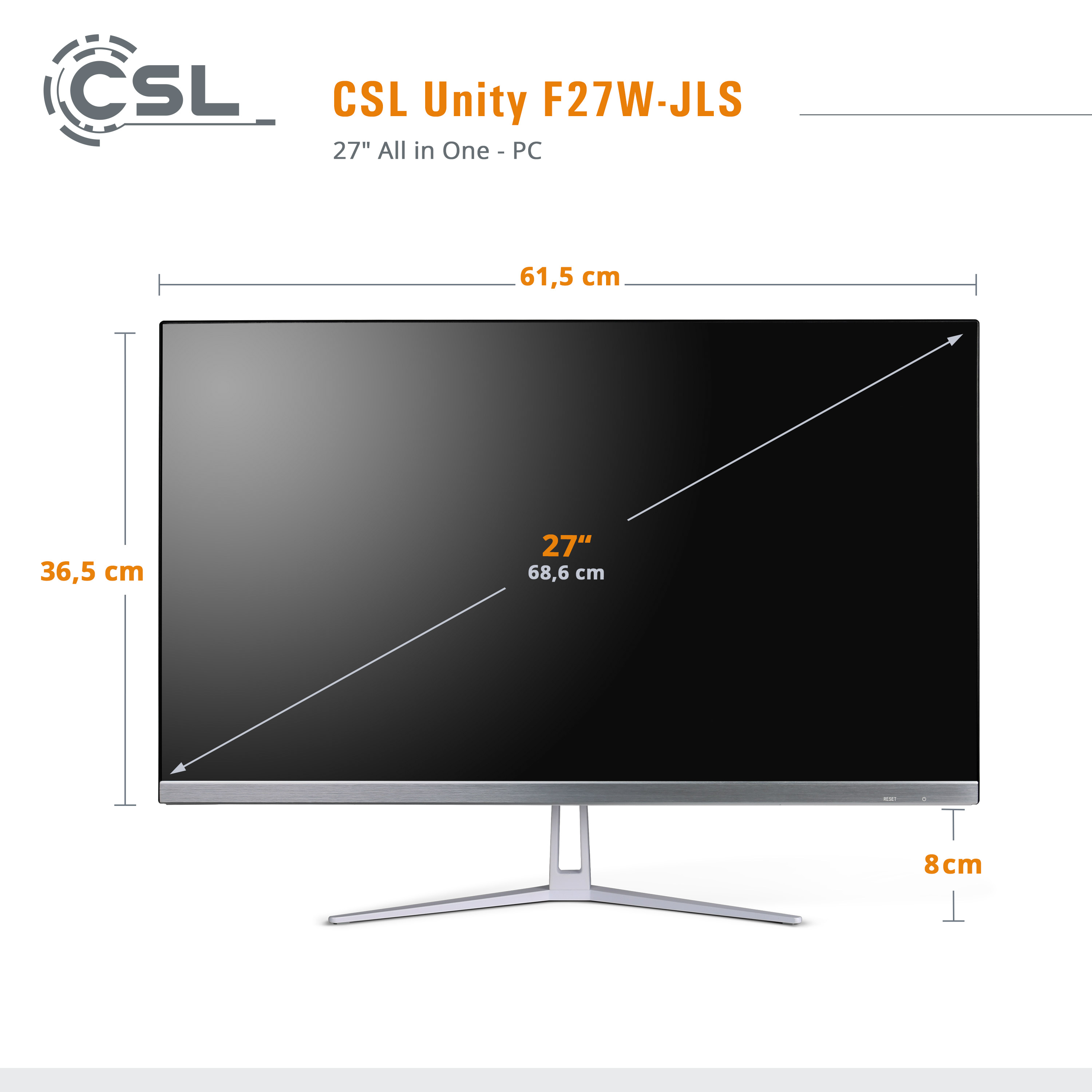 CSL Unity F27W-JLS GB All-in-One-PC 11 8 Zoll 27 RAM Pentium Graphics, / RAM, 256 GB UHD / mit weiß Home, 8 256 Intel® Win GB GB SSD, / Display