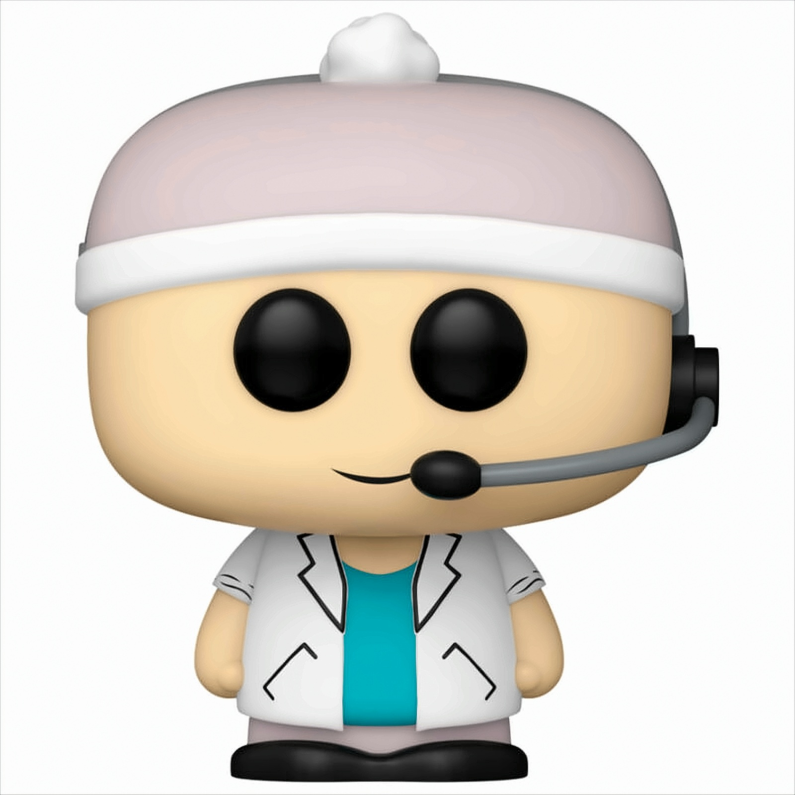 Figura Funko Pop di un personaggio dei cartoni animati, con camice da laboratorio e cuffie.
