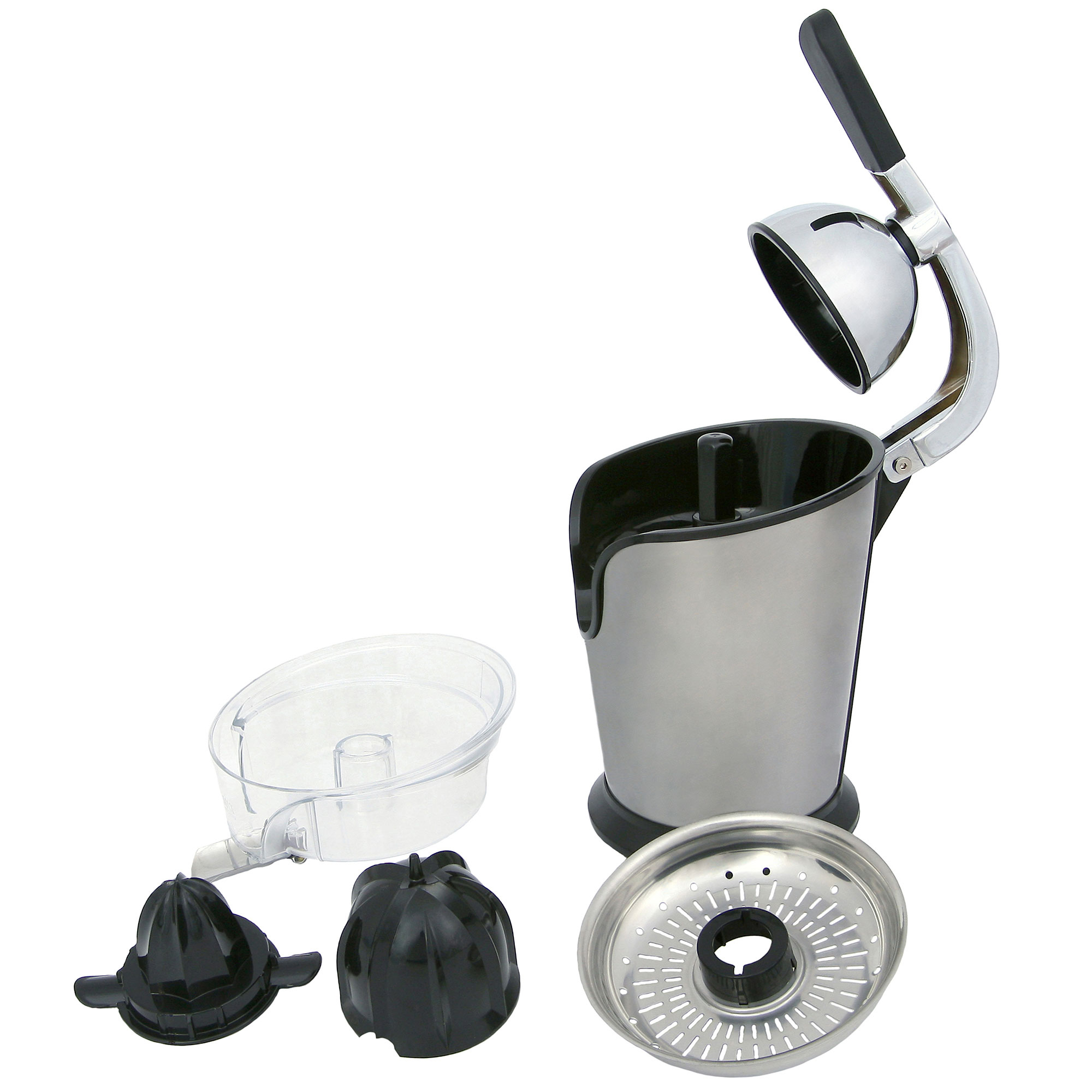 Wyiskarki do cytrusów ze stali nierdzewnej z rozłożonymi częściami.