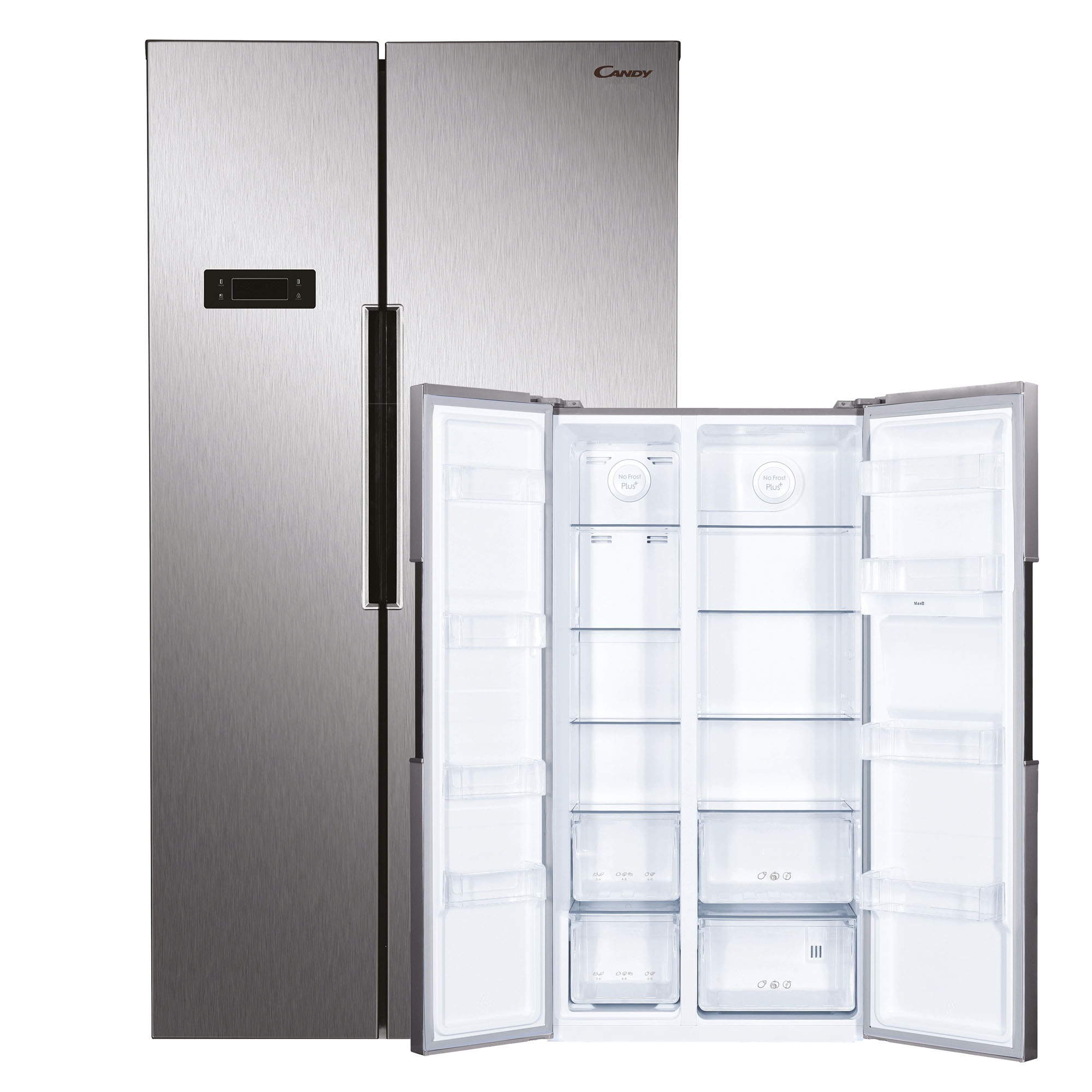 Frigorífico americano - CANDY CHSBSO 6174XWD, No Frost, Total No Frost, Altura 177 cm, Capacidad 529 l, Acero inoxidable