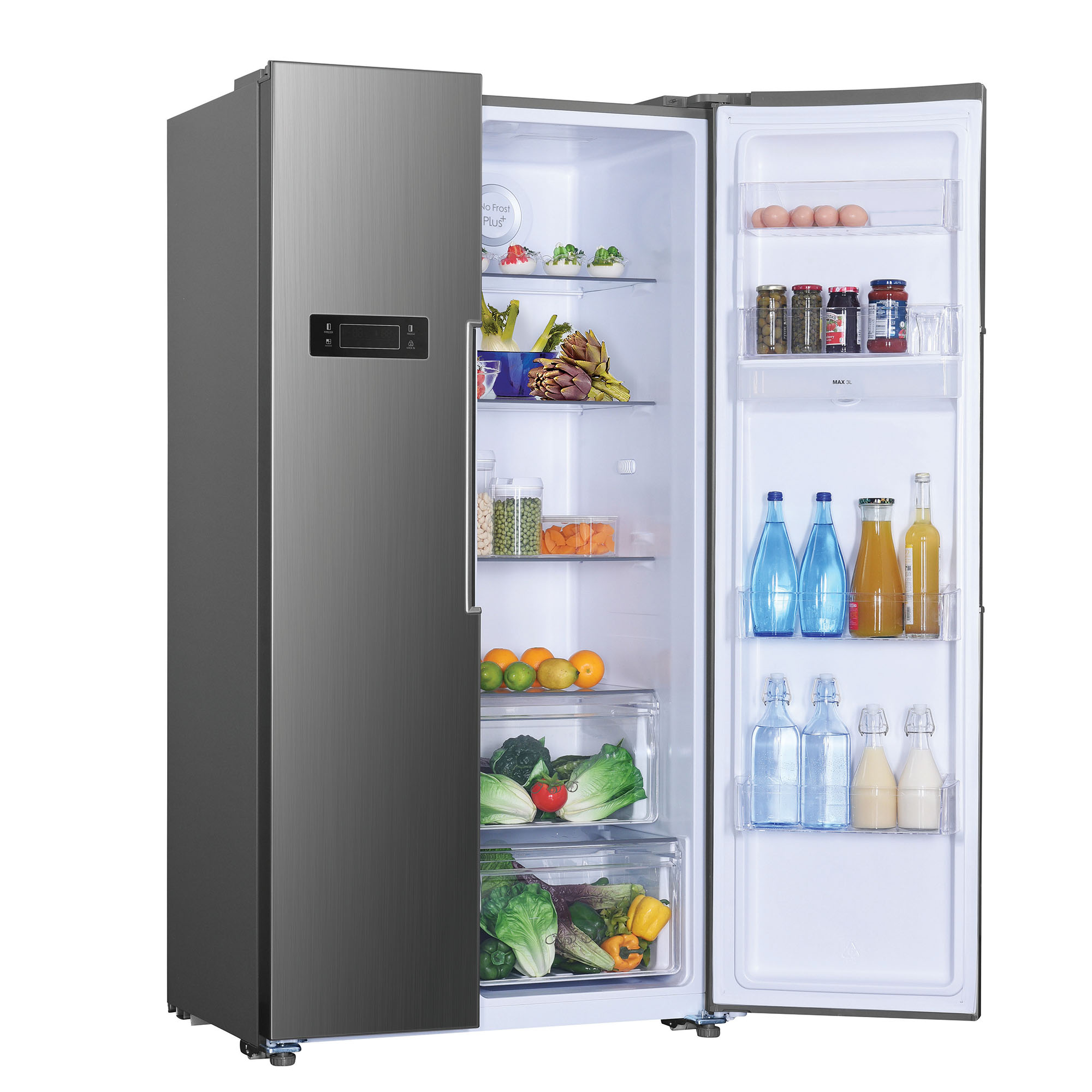 Frigorífico americano - CANDY CHSBSO 6174XWD, No Frost, Total No Frost, Altura 177 cm, Capacidad 529 l, Acero inoxidable