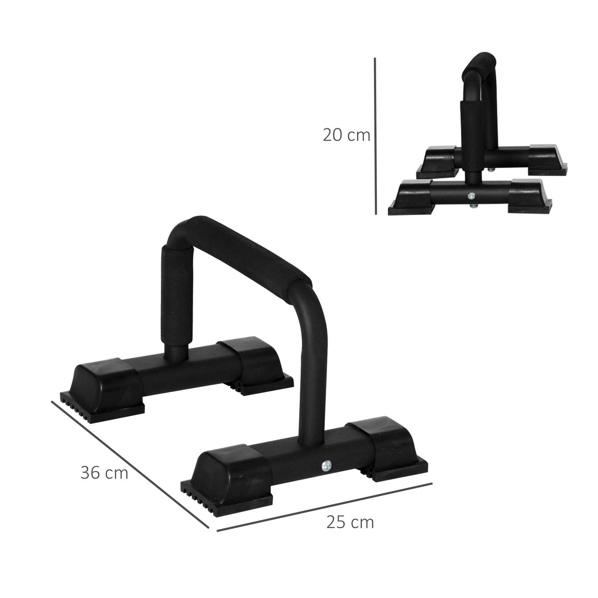 Barras de flexión negras con dimensiones de 36 cm de largo, 25 cm de ancho y 20 cm de alto.