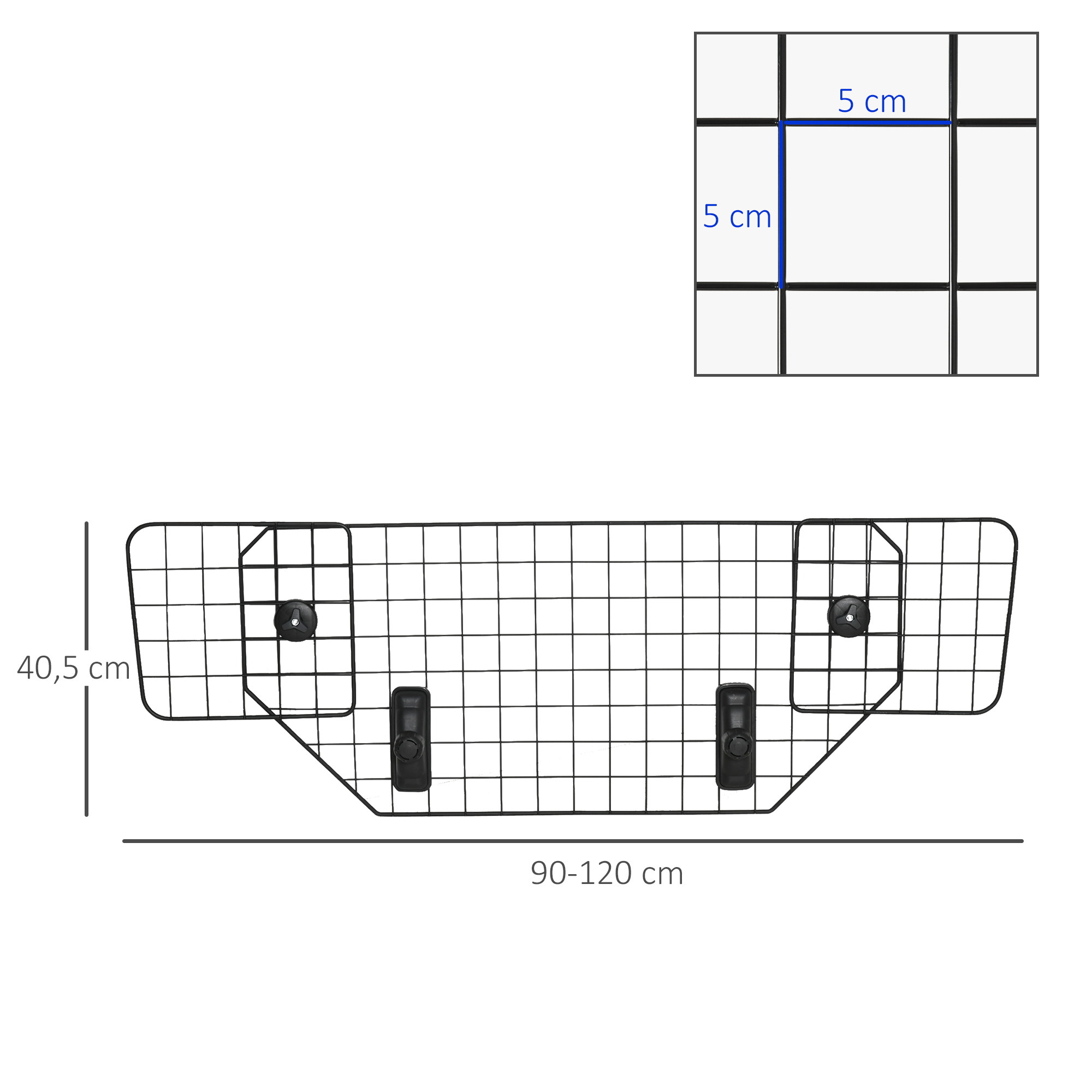 Rejilla metálica negra de 40,5cm de alto y 90-120cm de ancho. Inserción muestra rejilla de 5cm.
