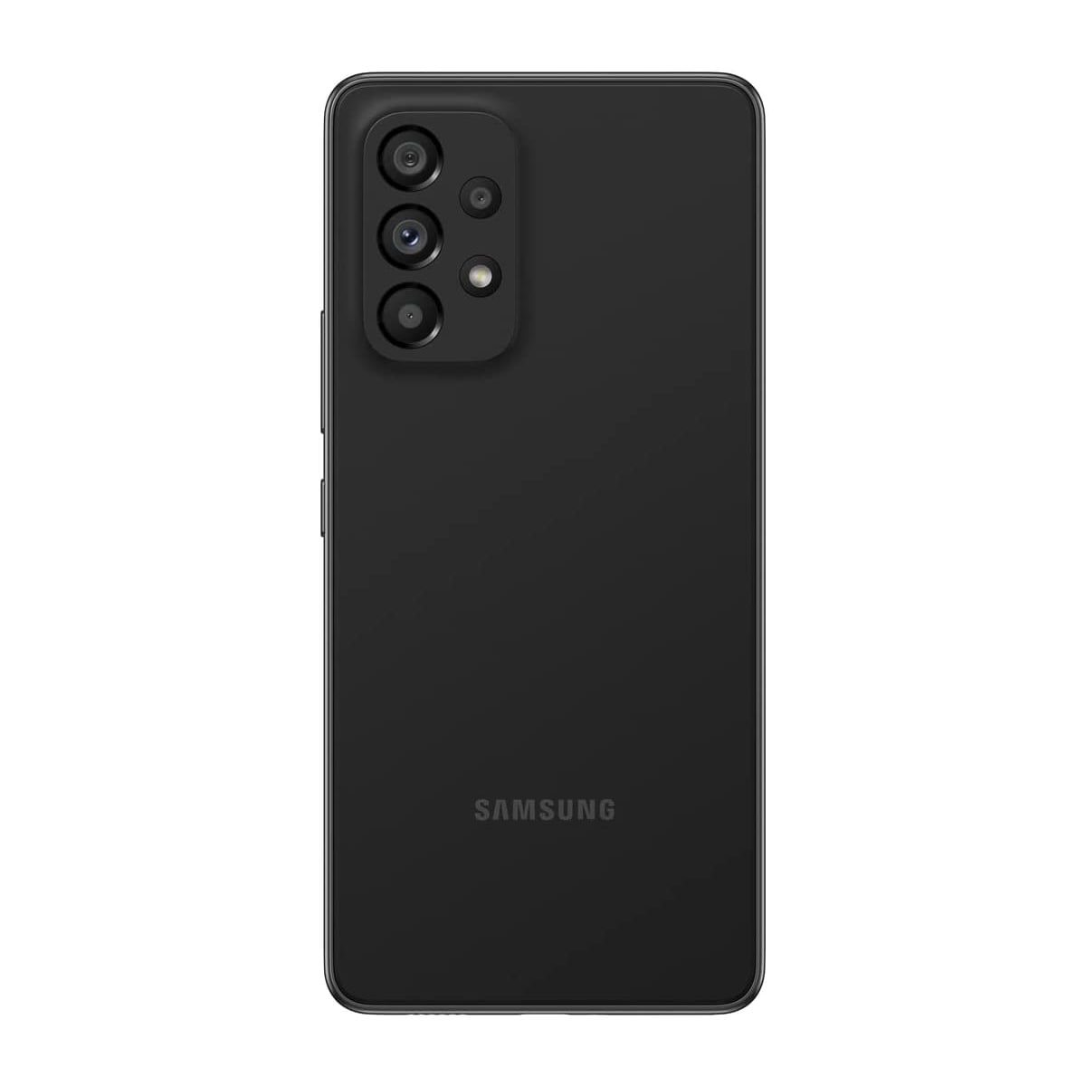 Schwarzes Samsung-Smartphone, Rückansicht. Drei Kameras, Blitz und Samsung-Logo sichtbar.