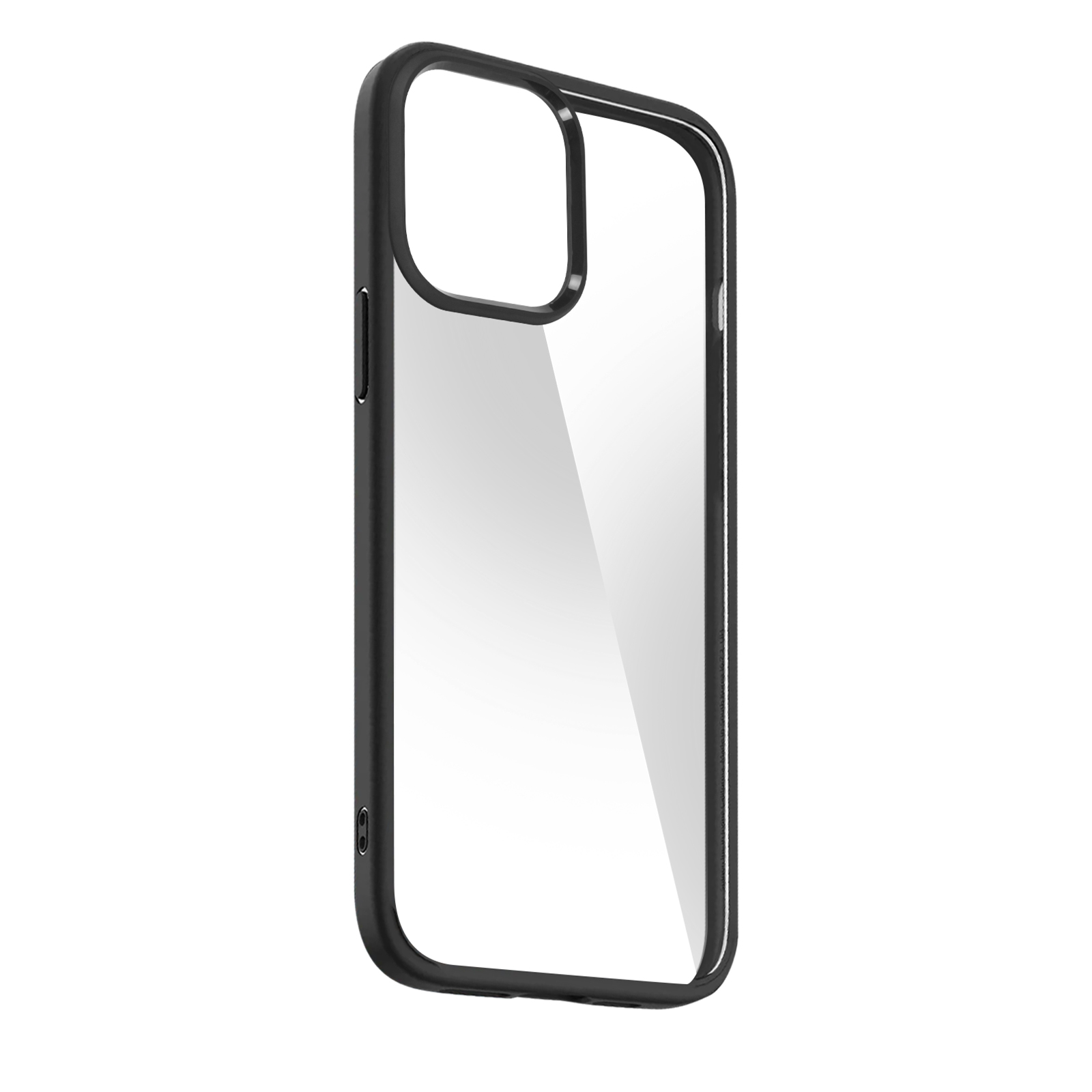 Eine schwarze Handyhülle mit transparentem Rücken.
