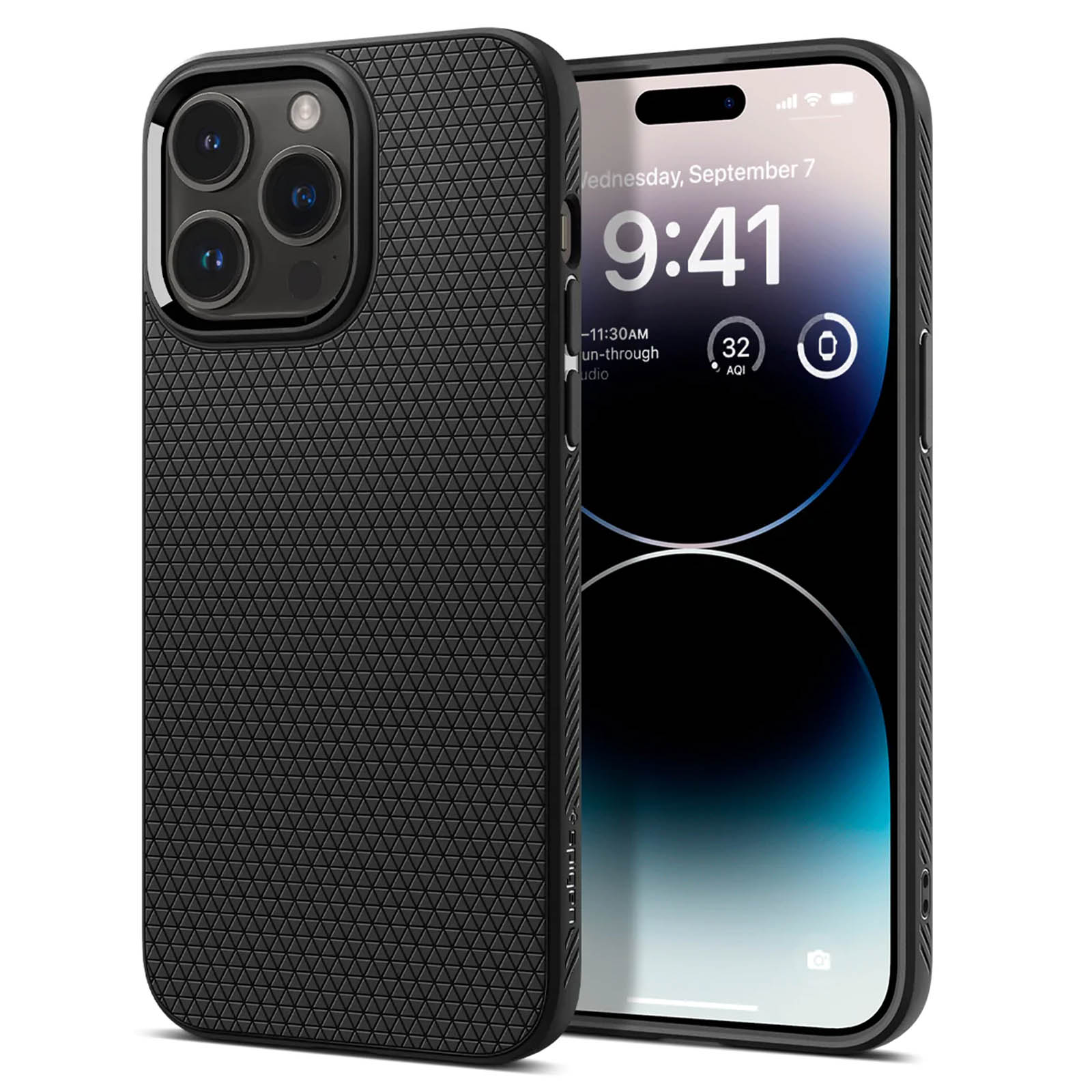 Eine schwarze Handyhülle auf einem Telefon. Die Hülle ist strukturiert.